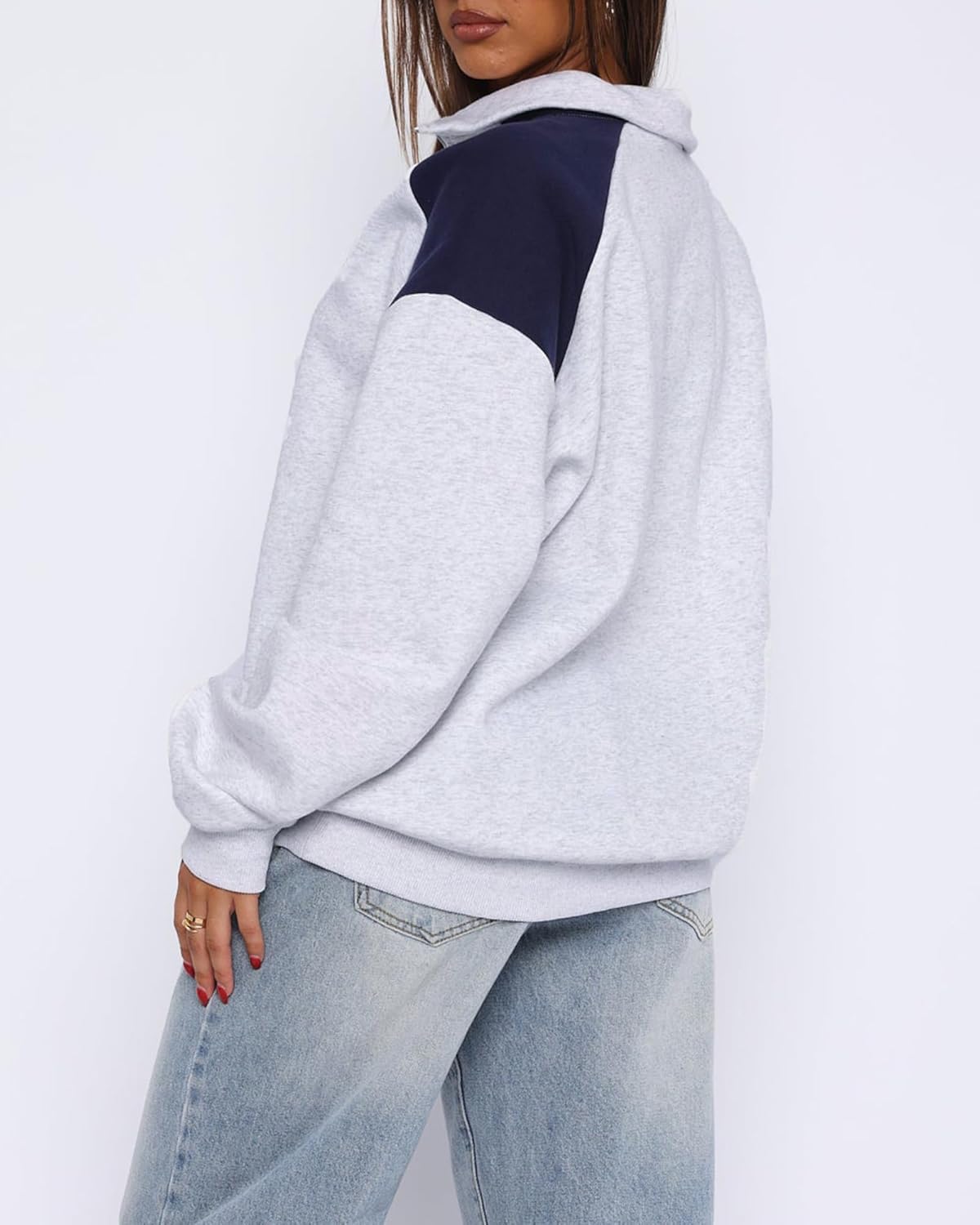 Sweatshirts for Women Cropped Pullover Fleece Quarter Half Zip Hoodies Loose Fit Tops Fall Outfits Sweaters Y2K Clothes - Image 3