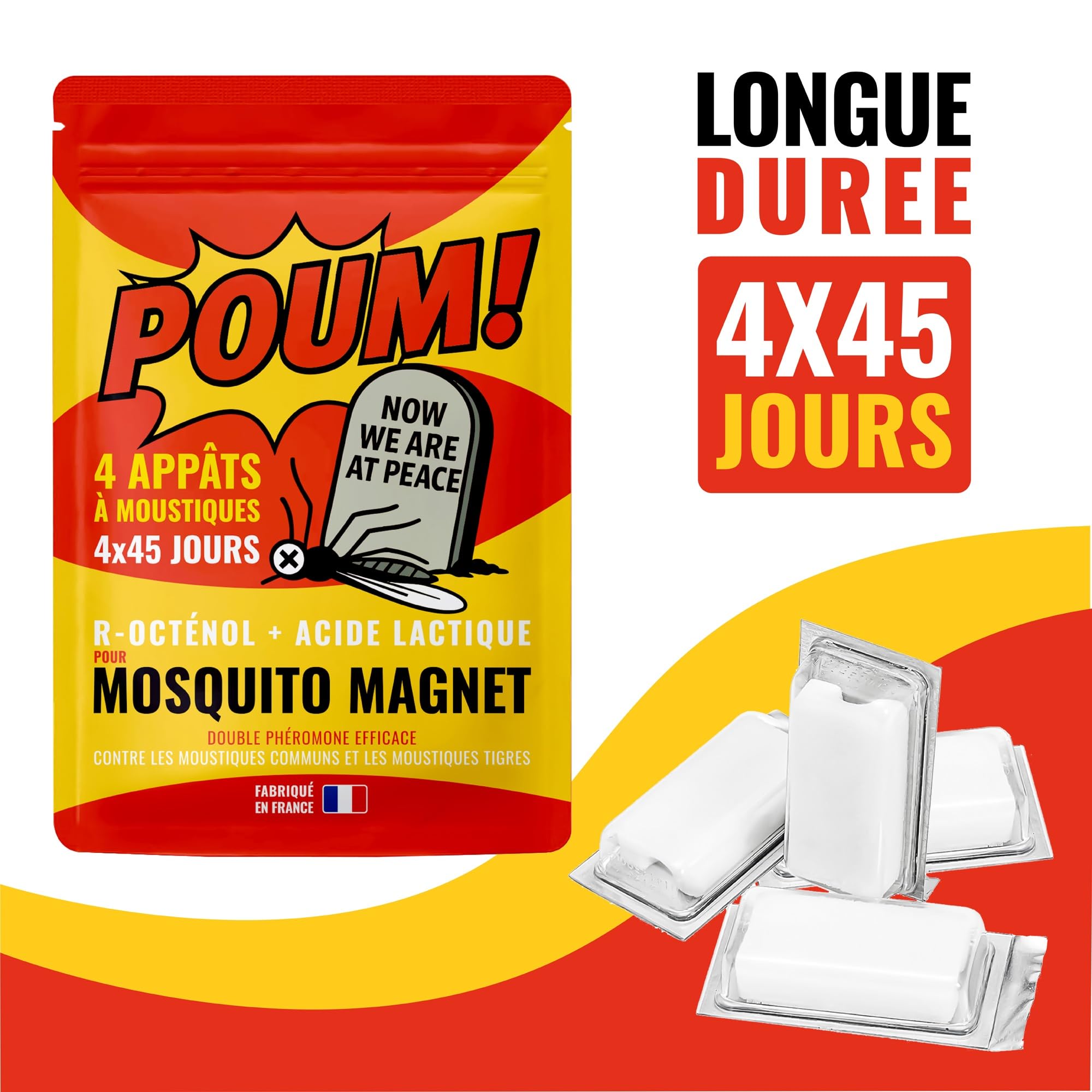 POUM 4 Appats Zanzare Compatibile Mosquito Magnet Double Feromone: Efficace su Zanzare Tigri e comuni grazie al R-Octenolo e all'acido lattico (=Atrakta). 4X 45 Giorni di efficienza
