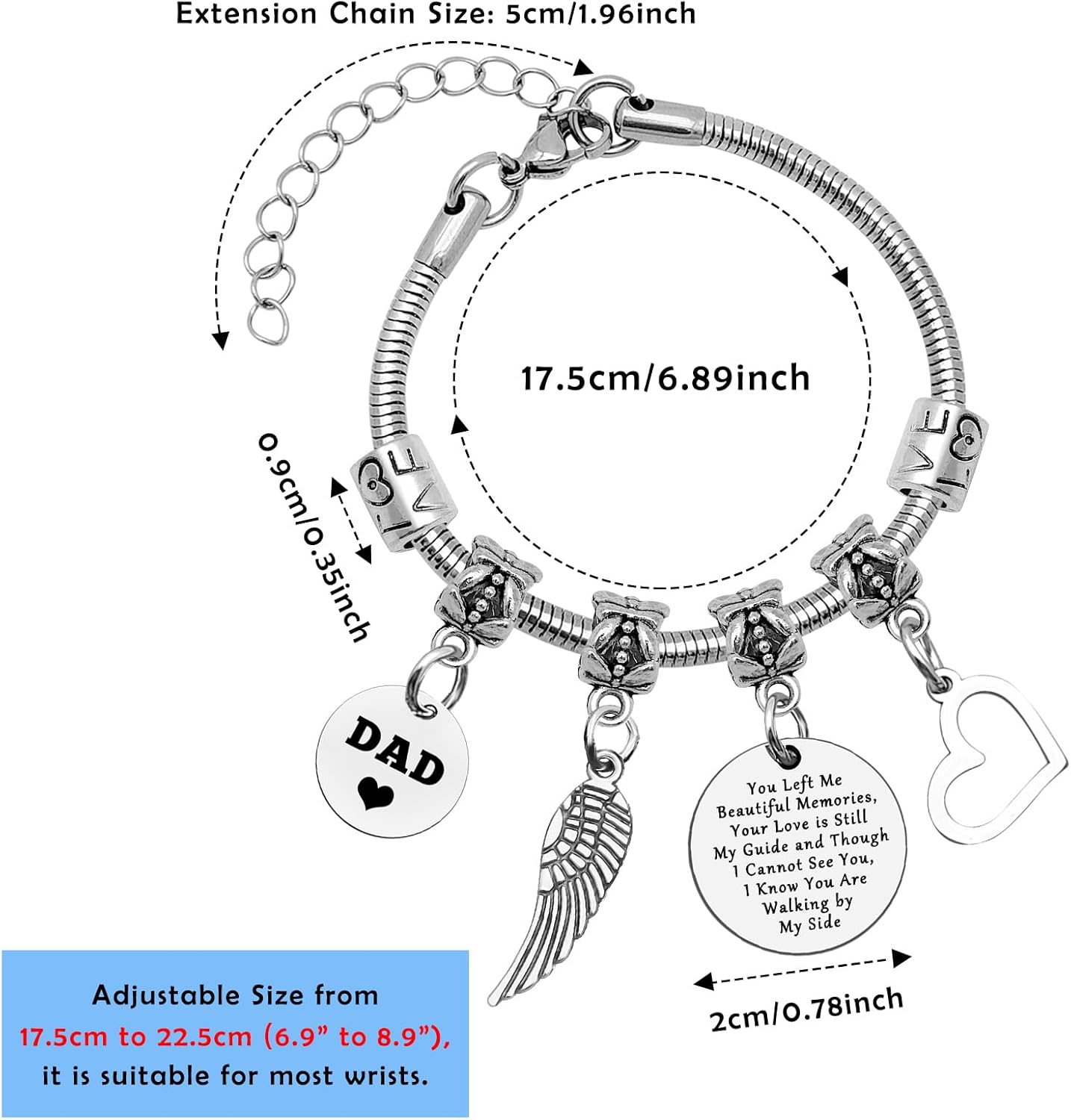 Memorial Gift for Loss of Dad Bracelets Remembrance Gifts for Loss of Father Sympathy Bracelet for Loss of Dad In Memory of Loved Gifts Bereavement Bracelet Memory Gift for Loss of Father Mother - Image 4