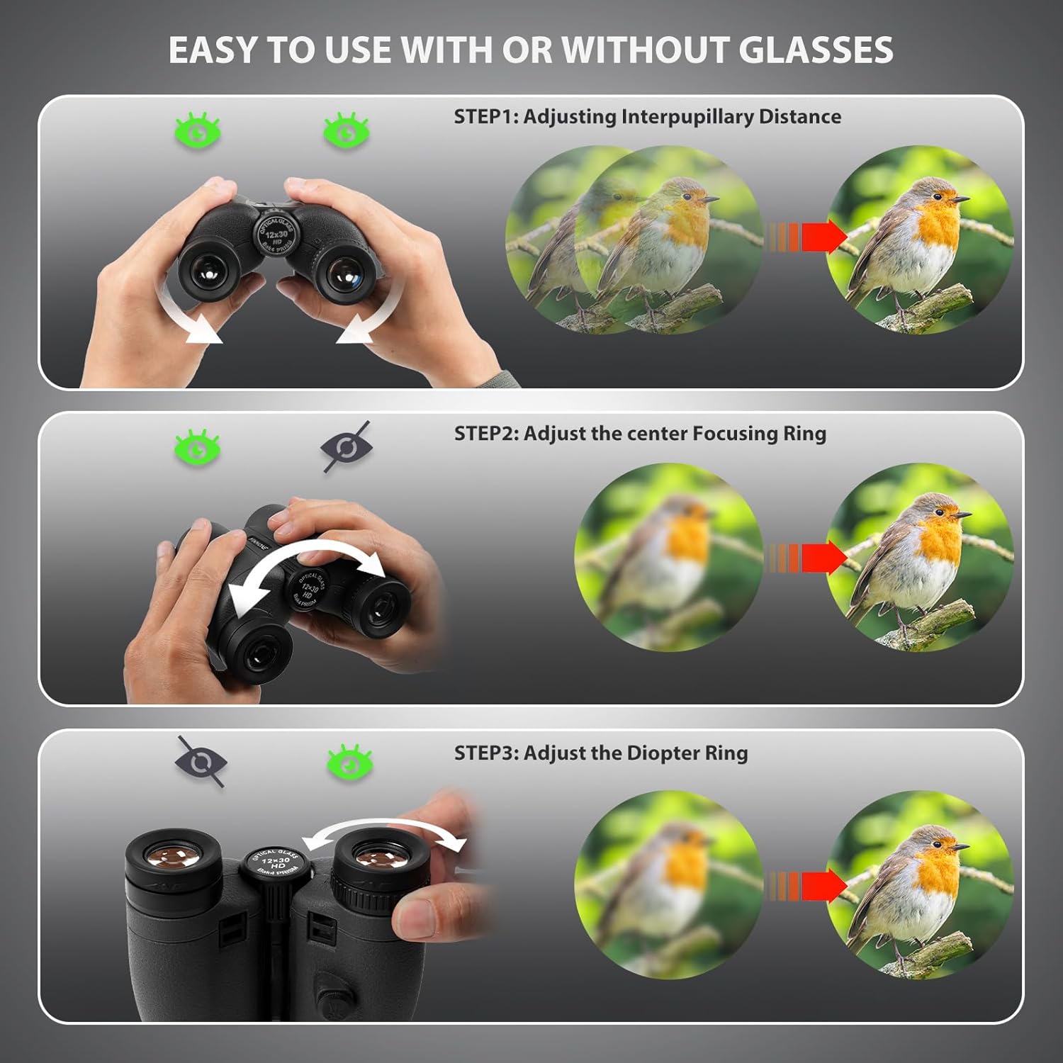 2026 New HD Small 12X30 Compact Binoculars with Phone Adapter BAK4 Prism FMC Lens, High Powered Small Lightweight Binoculars for Kids&Adults Bird Watching,Outdoor,Wildlife,Sports,Travel-Black