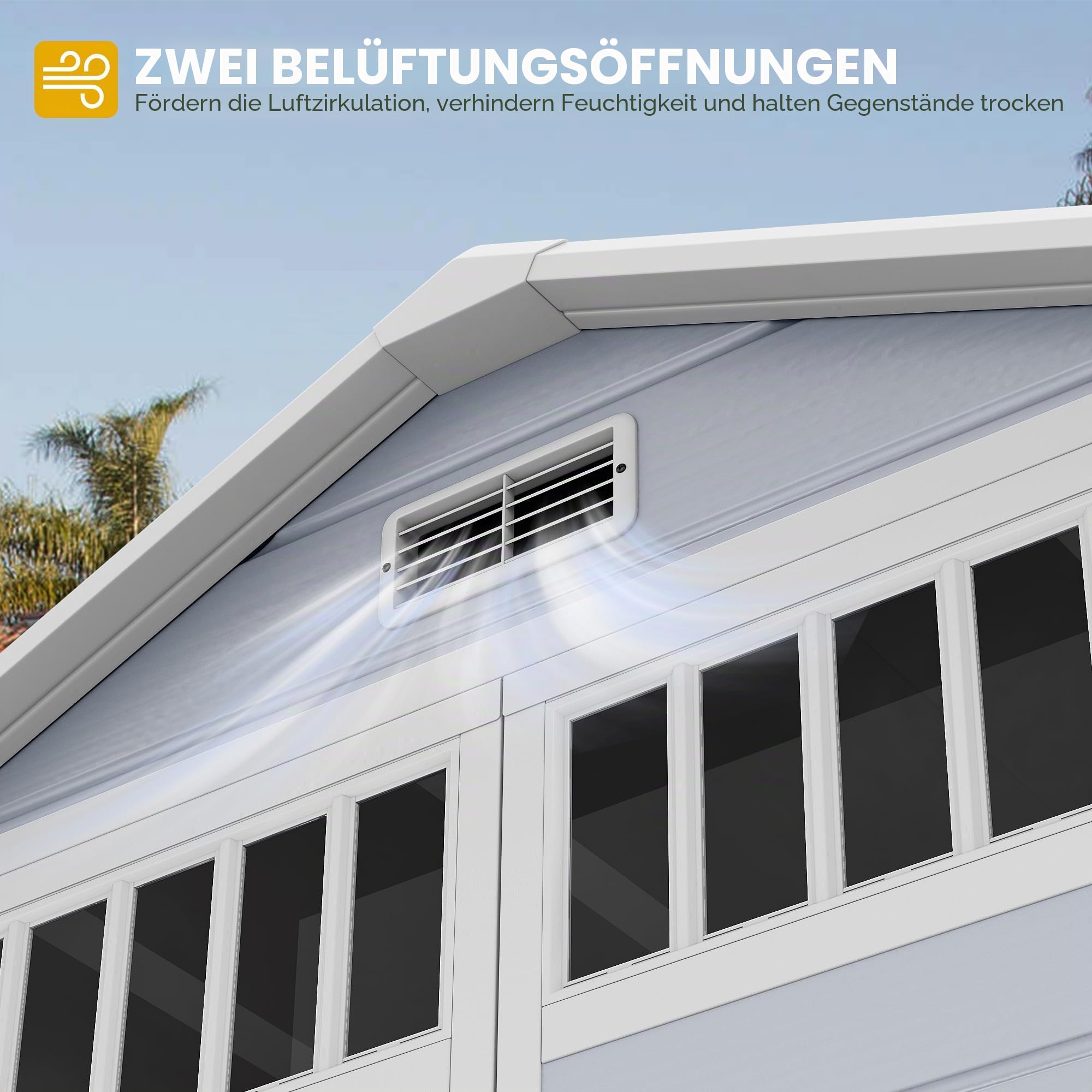 DWVO Gartenhaus 6x4,4 Fuß (ca. 170x123x206 cm) mit Zaun-Stil Fenster & Seitenfenster, Geräteschuppen aus Kunststoff mit abschließbarer Tür und Belüftung für Garten, Hinterhof, Terrasse – Grau