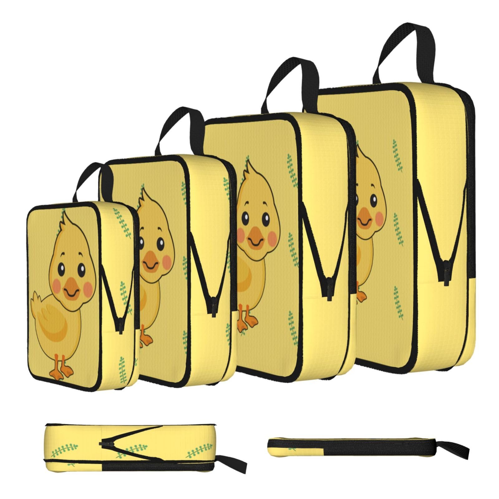 Sxzvvbn Black Cartoon Duck Compression Packing Cubes 4 Piece Set