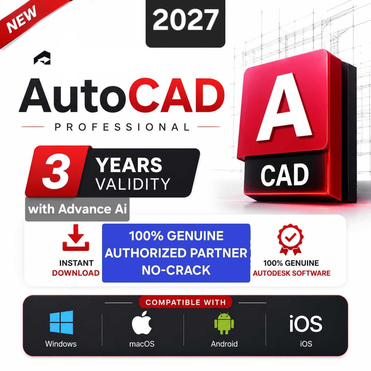 AutoCAD (New 2027 Edition with Advance Ai) 3 Years (Full Version) Genuine License Worldwide Activation 3 Years Subscription (3 Users/ 3 Devices) (For Windows, MacOS, Android, iOS, M1, M2, M3, M4, M5) (INCLUDES 80+ Specialized Toolsets, architecture, engineering, Agriculture & more.)-image-26