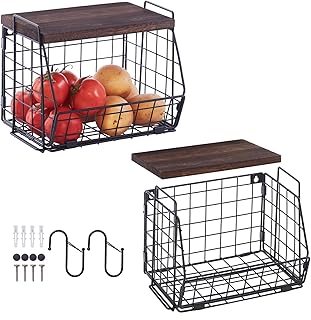 29 Smart Storage Ideas For Small Bathrooms You’ll Actually Use 162 Wall Storage Hanging Baskets 2 PACK - Large Wooden Top Wire Basket Organ...