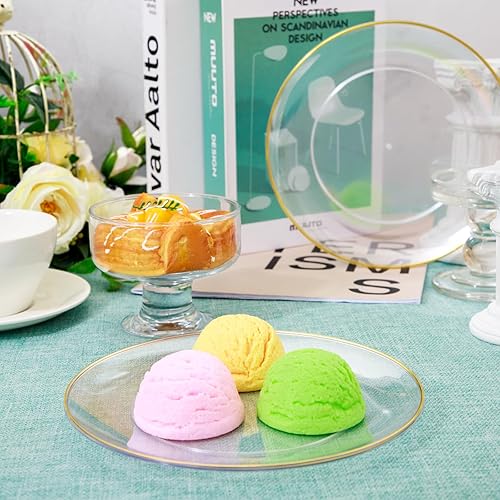 Miniatura 3 de Rubtlamp 200 piezas de platos de postre dorados transparentes con tenedores de plástico dorados, 100 piezas de platos de 7.5 pulgadas para