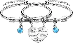 lauhonmin Conjunto de 2 peças de pulseiras combinando para mãe, filha, coração, presentes para mãe, dia das mães, aniversário, Natal, presentes da filha, 3cm, Nada