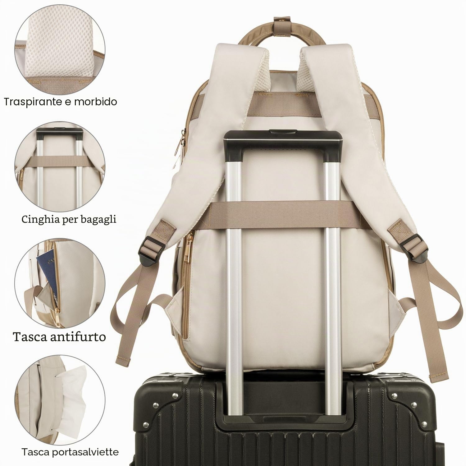 YAMTION Zaino Donna PC 15,6 Pollici,Zaini Ragazza Scuola Superiore e Media con Porta USB e Scomparto per Laptop,Beige