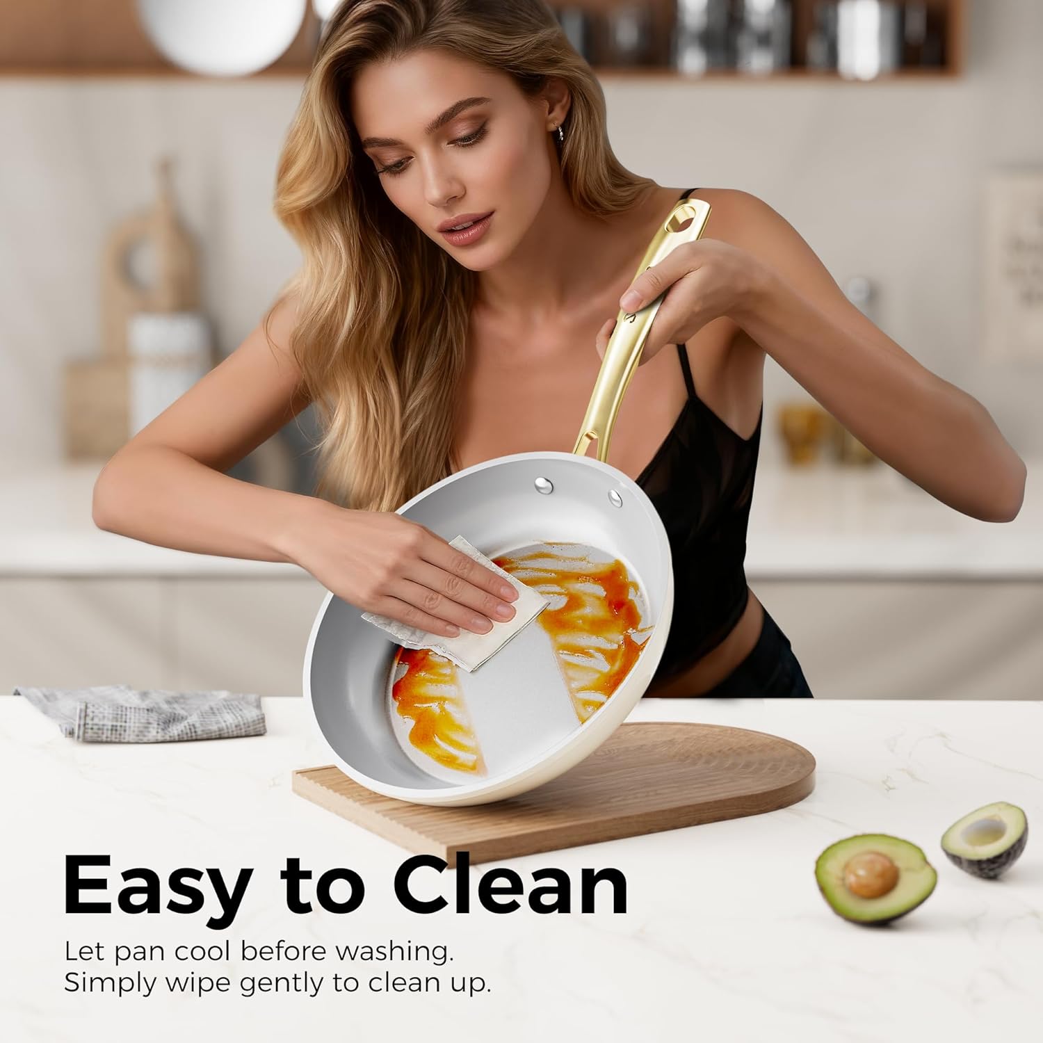 Sanho 10 Inch Nonstick Frying Pan, Diamond-Titanium Ceramic Coating PFAS/PFOA Free, Oven & Dishwasher Safe Skillet, Induction Compatible with Cool Touch PVD Handle