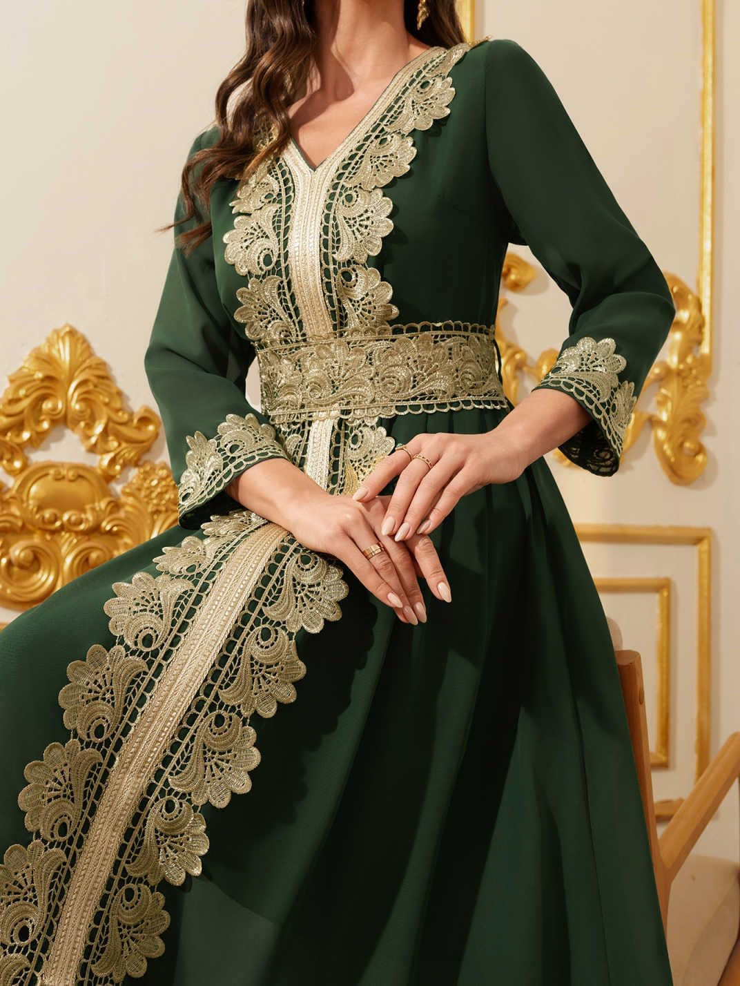 Women Muslim Abaya Kaftan Dress Lace Ethnic Moroccan Dress Eid Prayer Clothes Arabian Maxi Robe - Image 5