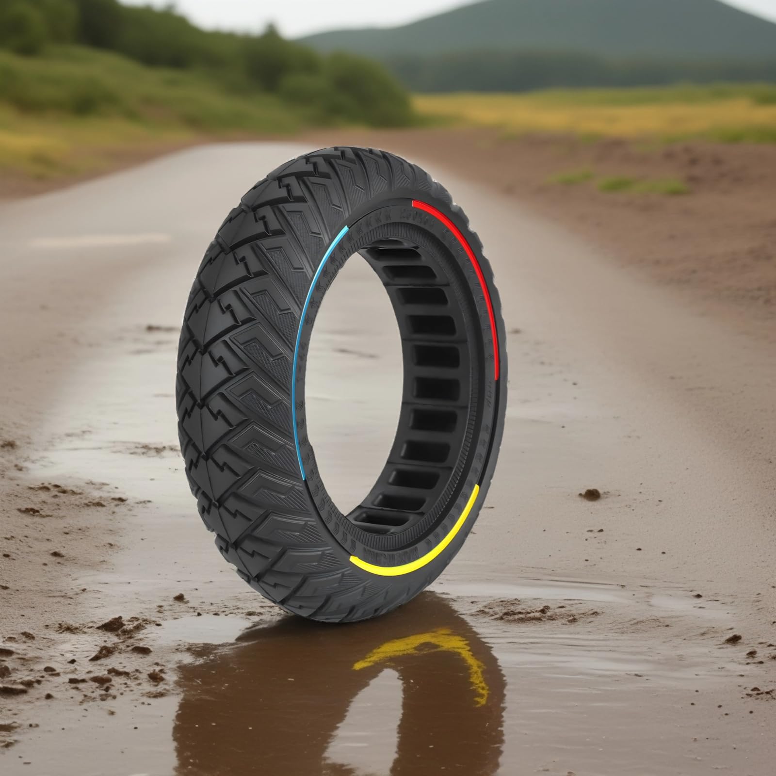 250x64 Pneumatici in gomma piena per monopattino elettrico - 10 pollici, pneumatici di ricambio per fuoristrada con cerchio tricolore per gli scooter elettrici Xiaomi 4 Ultra e Navee S65