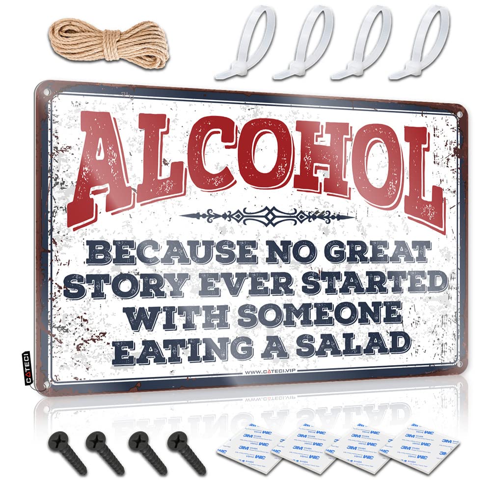 IBWNBBUSN Funny Bar Decor Because No Great Story Ever Started With Someone Eating A Salad Sign Tin Signs For Garage Office Tin Sign(20X30CM)
