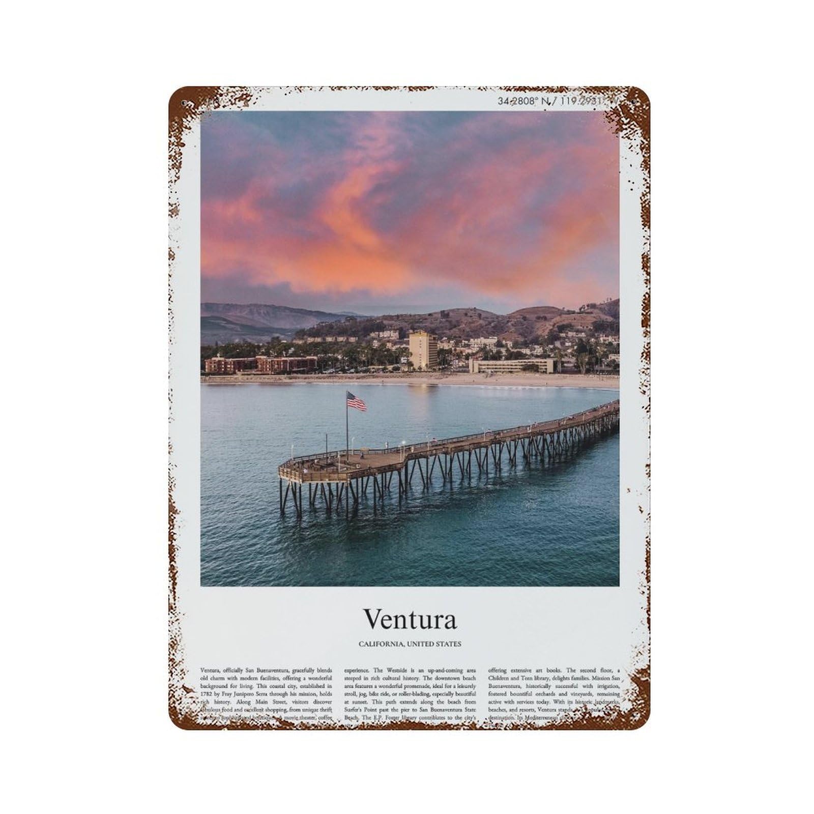 xiaoxiaoshen Ventura California, United States, USA City Scenery Wall Decor Art Metal Tin Poster Modern Home Decor Art Home Bar Shop Decorations Vintage Sign 40x30cm