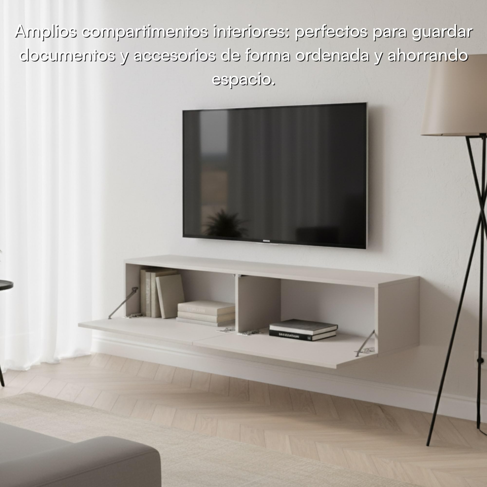 Selsey Mueble De TV Mesa De TV 140 cm Suspendido con Fachada Fresada Gris Beige Veldio