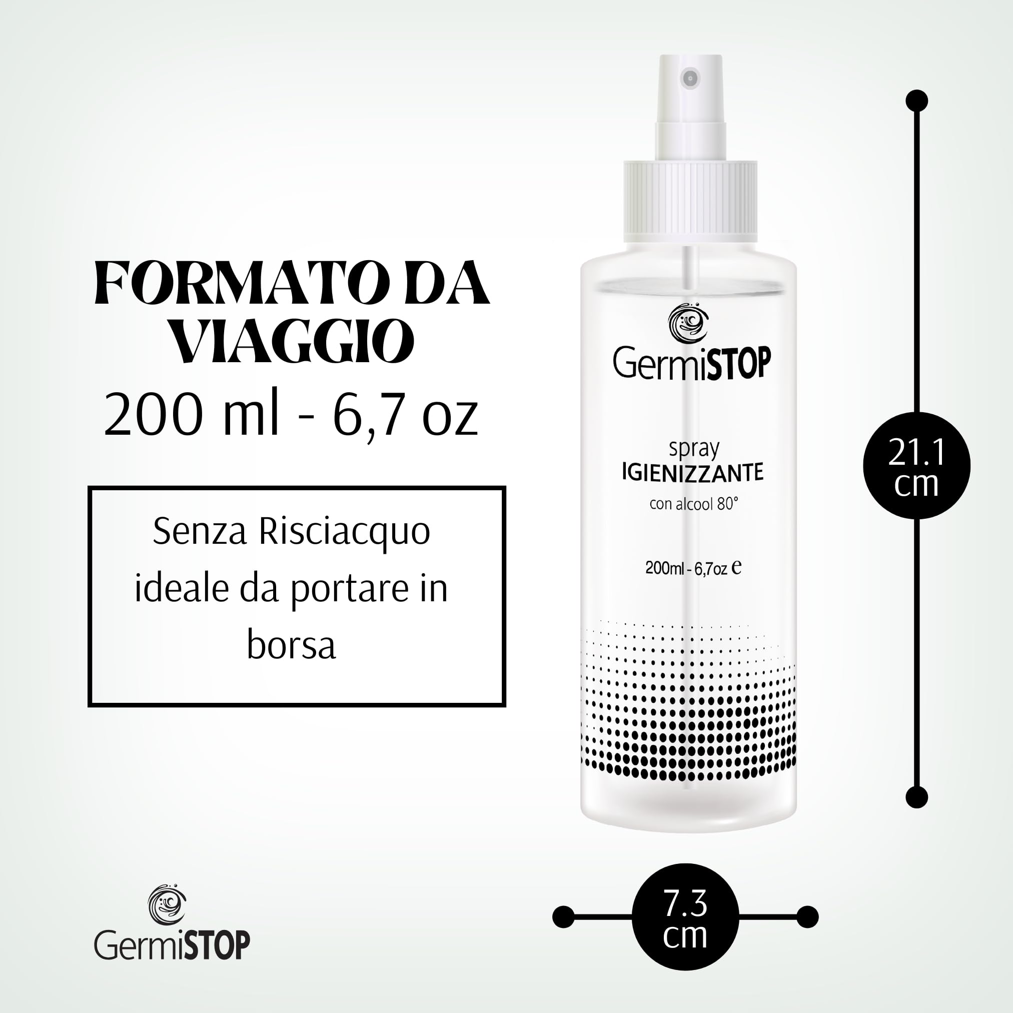 GERMISTOP Igienizzante Mani 3x200ml con Alcool 80% e Glicerina, Spray Igienizzante Superfici con Formula Potenziata