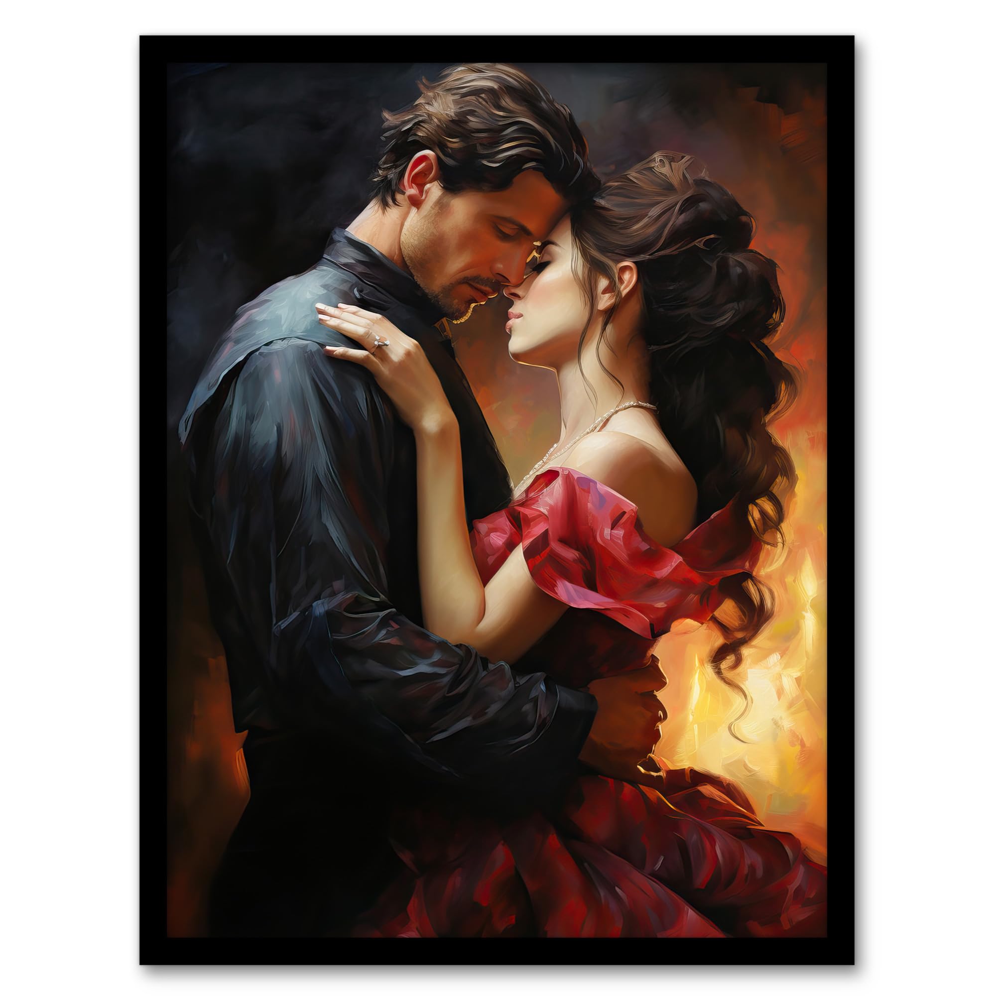 Artery8 The Embrace Oil Painting Lovers Passionate Flamenco Dance Bedroom Art Artwork Framed Wall Art Print 18X24 Inch