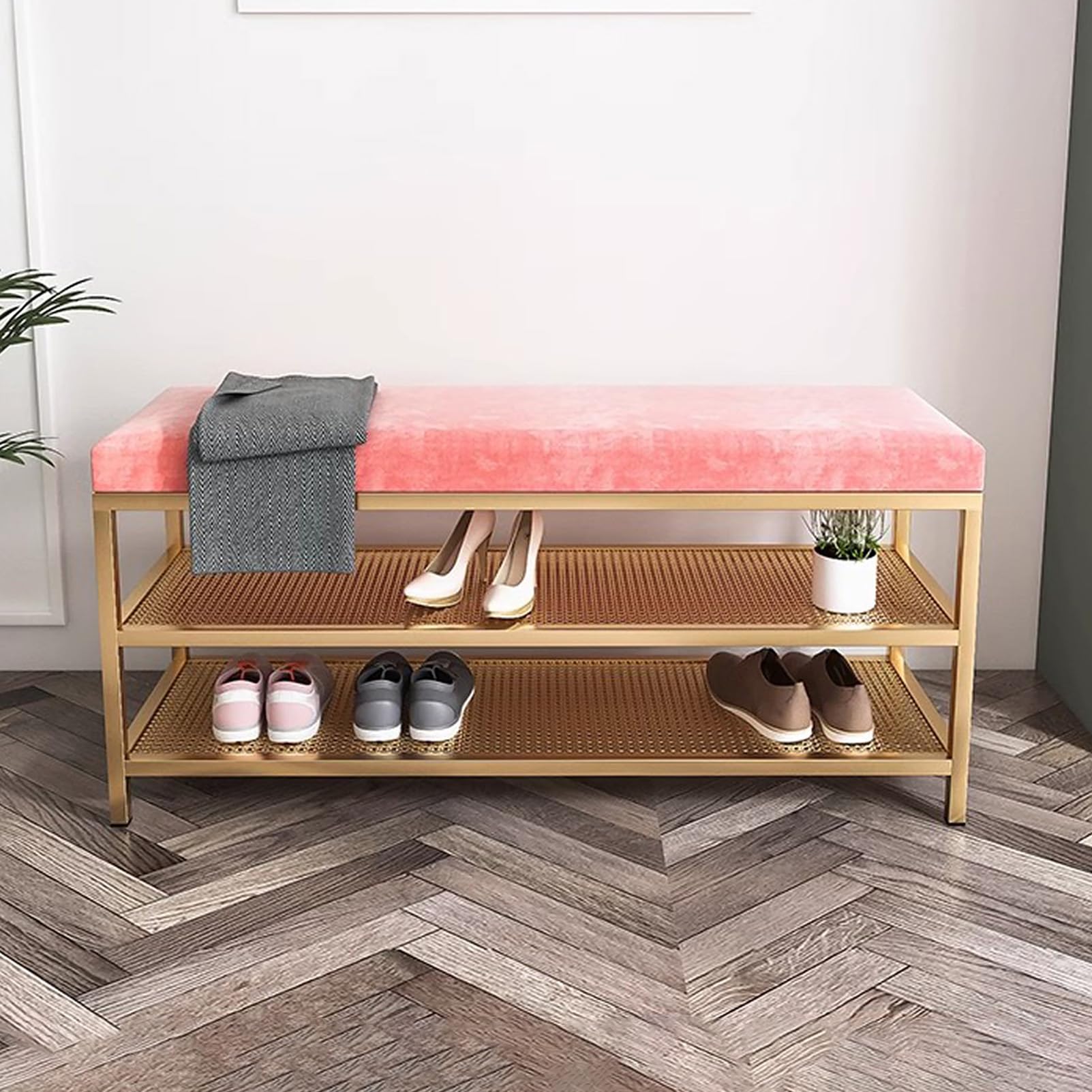 LWJSOCP d Velvet Cushion Shoe Rack Bench 2-in-1 Entryway Storage Modern Upholstered Bench for Hallway Living Room & Bedroom - Stylish Footwear nizer & Seating Solution