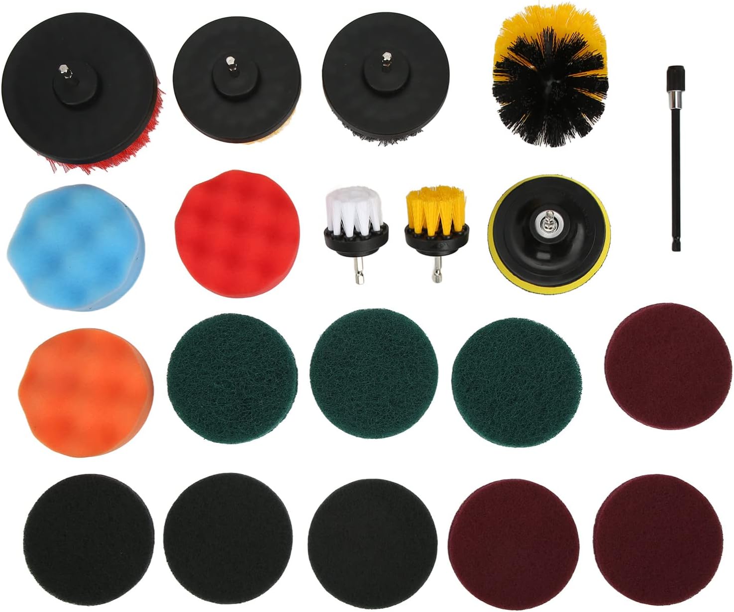 20pcs Drill Brush Attachments Set with PP & Nylon Brushes and Scrubbing Pads - Multipurpose Power Scrubber Kit for Home, Car, and Boat Cleaning
