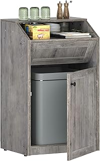 Trash Cabinet, Freestanding Trash Can Cabinet, Wooden Recycling with Flip Door, 10 Gallon Hidden Kitchen Garbage Can for Kitchen, Living Room, Grey WB01BG