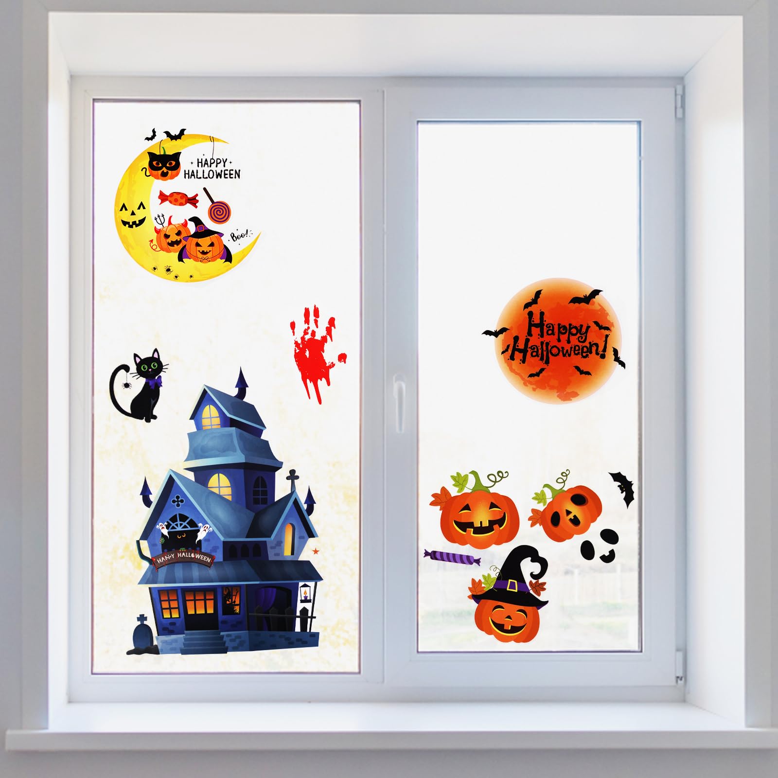 9 Fogli Adesivi Finestre Halloween | Fantasmi, Streghe, Zucche E Castelli | Riutilizzabili E Rimovibili PVC | Decorazioni Fai Da Te Per Vetri E Specchi