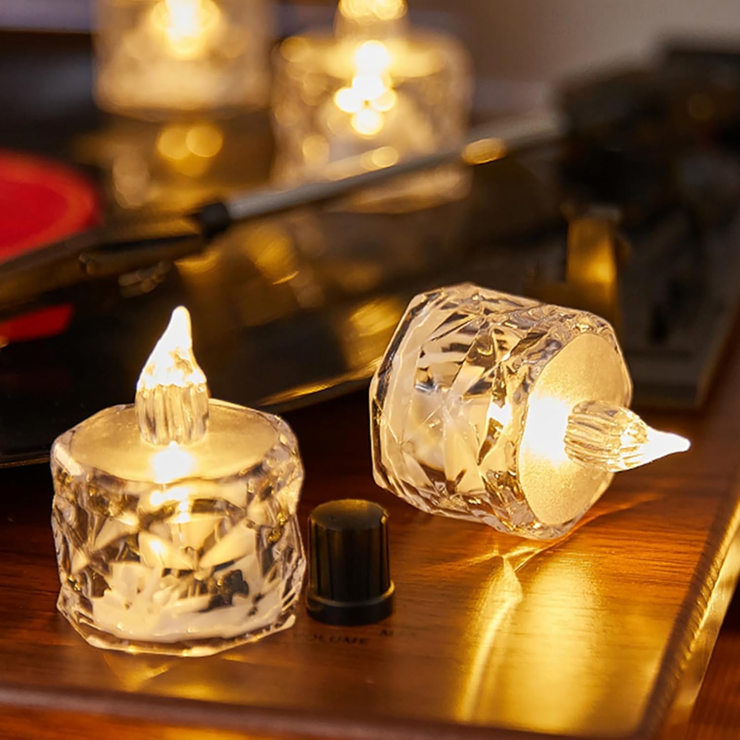 Akaar LED Candles for Home Decoration | Electric Crystal Flameless Diya Lights | Battery Operated, Smokeless, Reusable | for Diwali, Pooja, Christmas, Wedding & Festive Decor | Pack of 1 Candle (6)