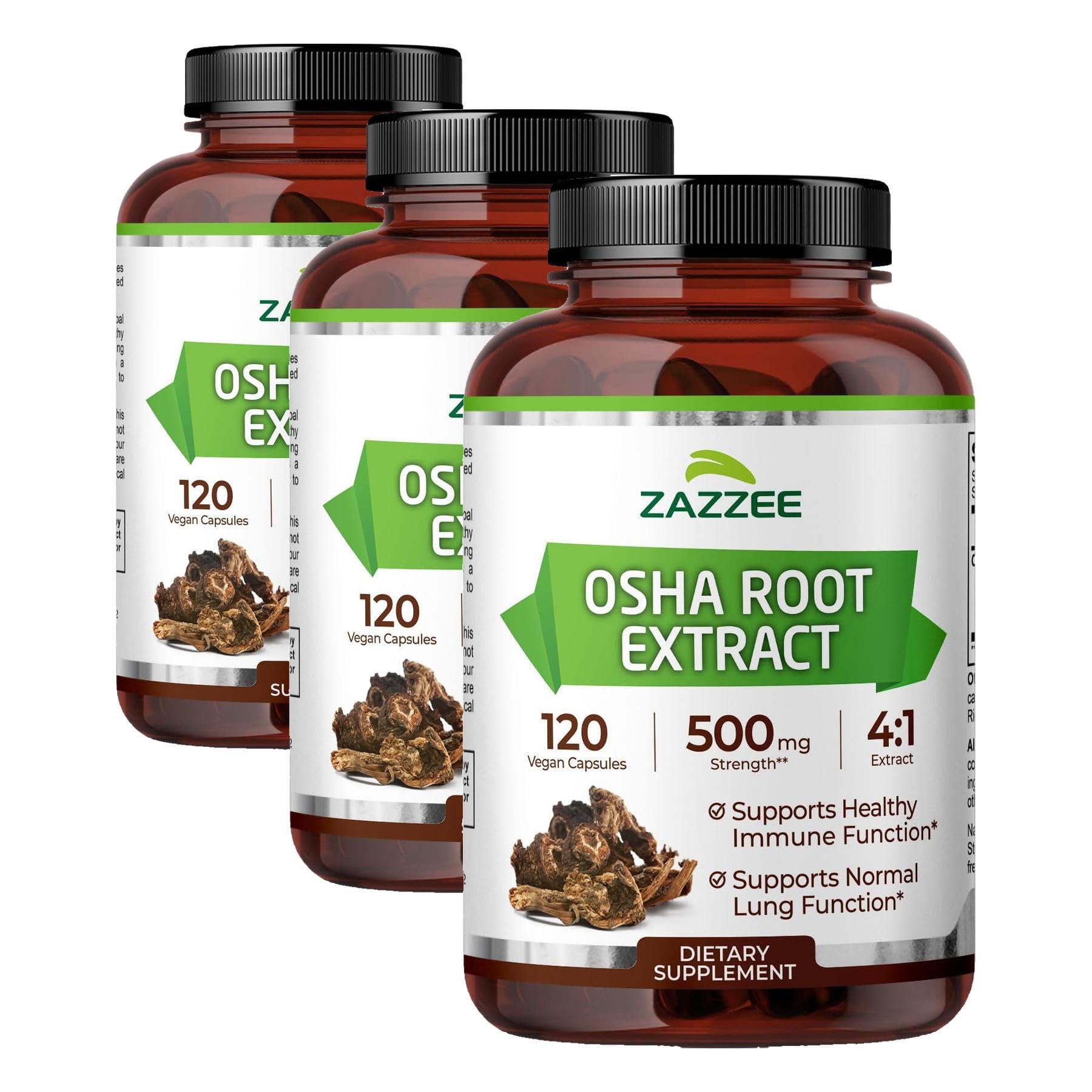 Zazzee OSHA Root 4:1 Extract, 500 mg Strength, 120 Vegan Capsules, 4 Month Supply, Concentrated and Standardized 4X Extract, 100% Vegetarian, Ligusticum porteri, All-Natural and Non-GMO (Pack of 3) 120 Count (Pack of 3)