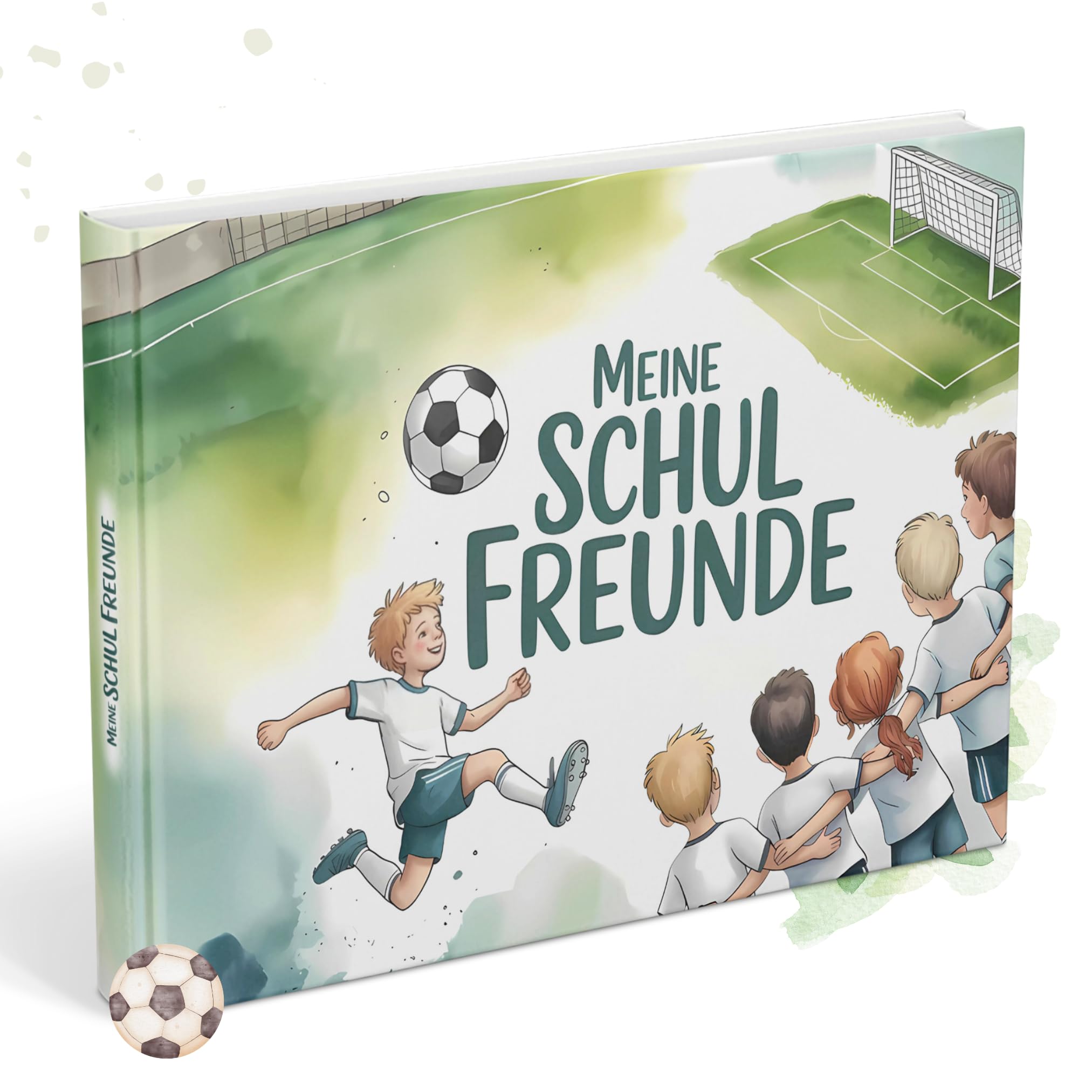 Freundebuch für die Schule mit Fußball-Motiven | Erinnerungsbuch zum Ausfüllen mit Platz für 30 Freunde & 5 Wegbegleiter (z. B. Lehrer) | Beliebtes Geschenk für Jungen & Mädchen im Grundschulalter