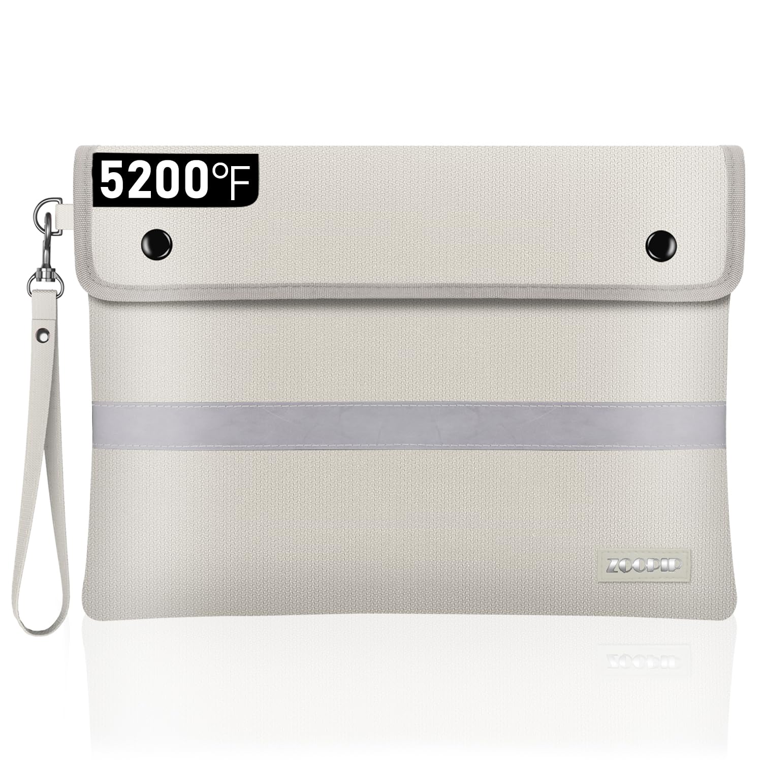 Fireproof Document Bag with Lock, 4200°F Heat Insulated Waterproof Bag, (14x10'')8 Layers of Functional Materials, Reflective Strip for Fast Find, Protect Your Currency, Passport, Valuables (White)