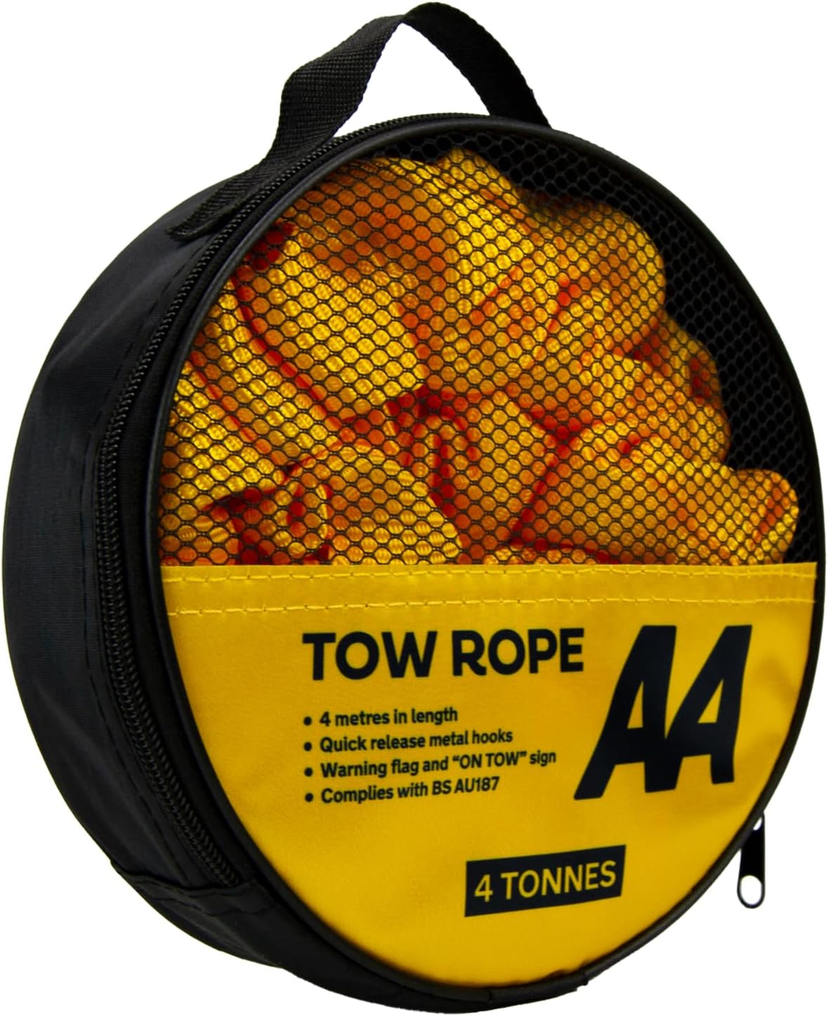 AA 4T 4 m Heavy-Duty Tow Rope AA6226 – Yellow Strap-Style Towing Belt for Car Breakdowns Other Vehicles up to 4 Tonnes
