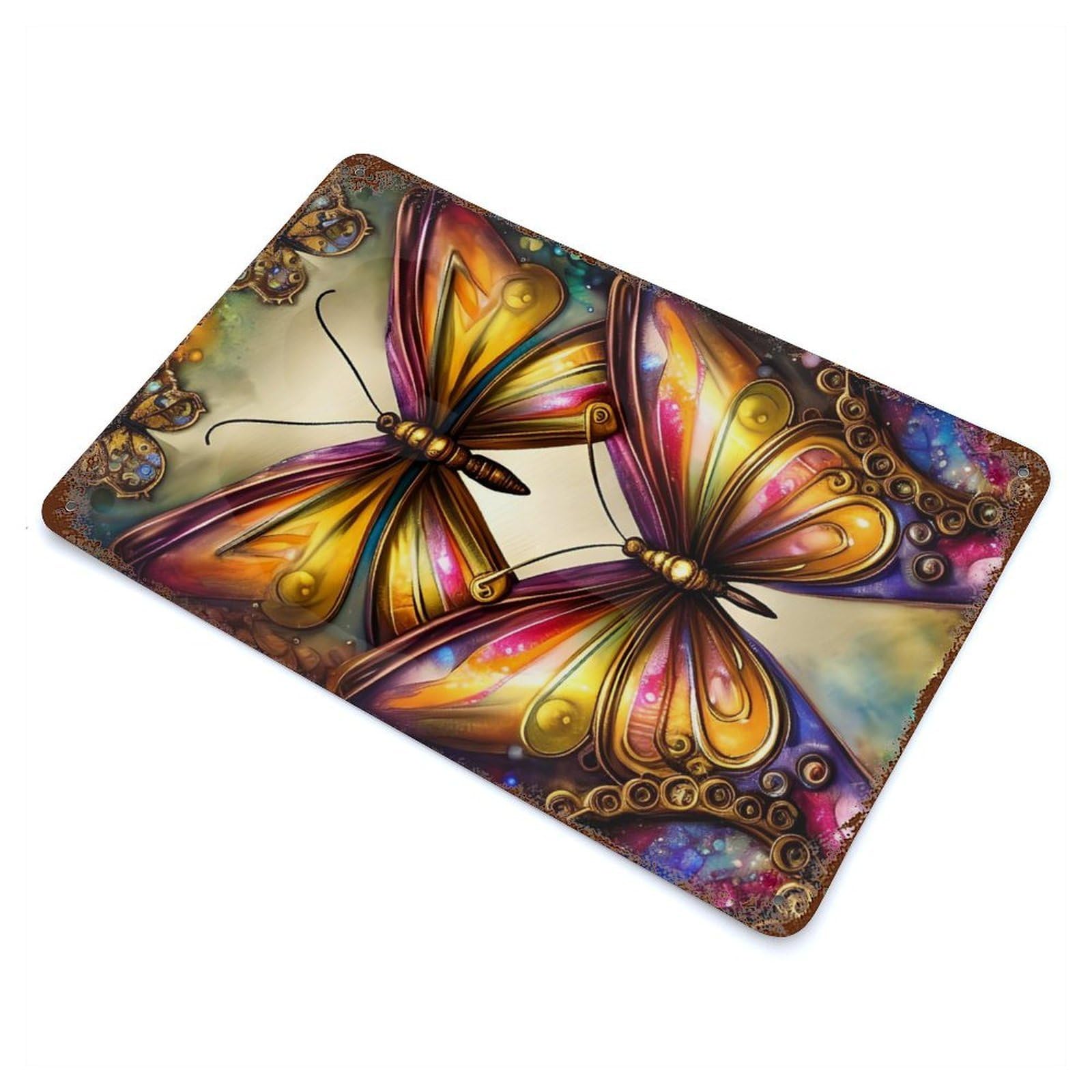 Butterfly in Steampunk Rustic Tin Plaque 11.8"x7.9", Ideal for Shed, Workshop And Garage Wall Decor
