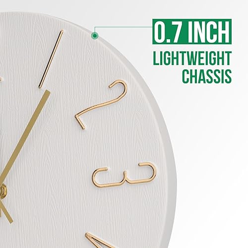 Miniatura 4 de Reloj de pared de 12 pulgadas, silencioso sin tictac, reloj de interior de madera de imitación redondo blanco, reloj decorativo moderno con figuras