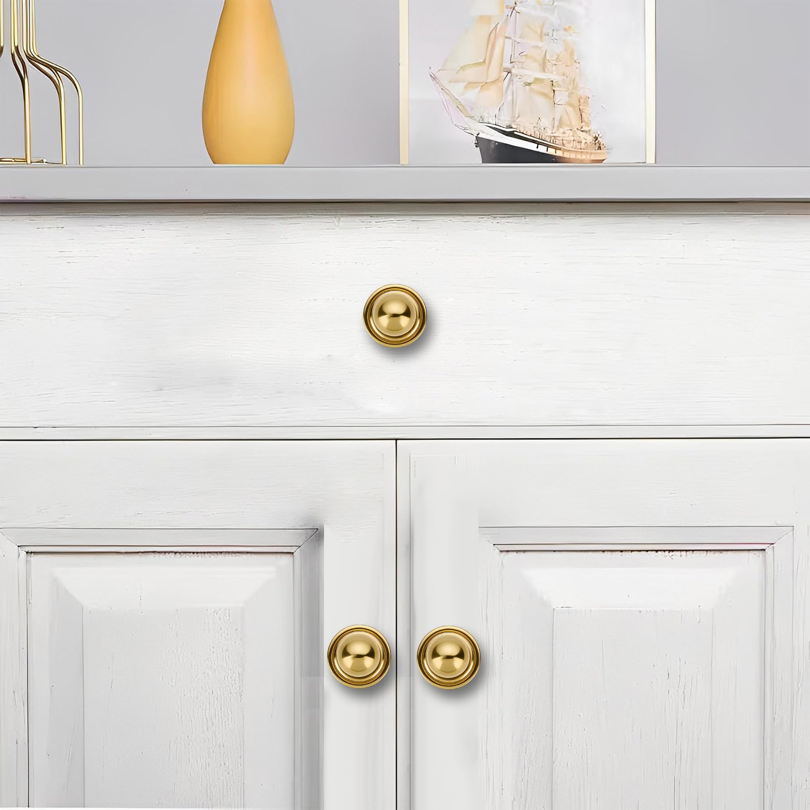 KHTUMEWARE-250+304 Round Knob, Polished Gold, 1-1/10 in (28 mm), 2-Pack in Polished Gold — KHTUMEWARE