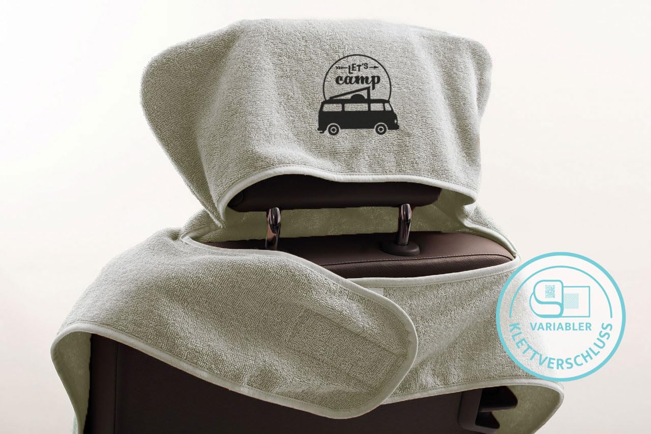Castejo Schonbezug mit Stickung Let's Camp zum Schutz der Sitze im Wohnmobil & Auto (Silber/Lets Camp)