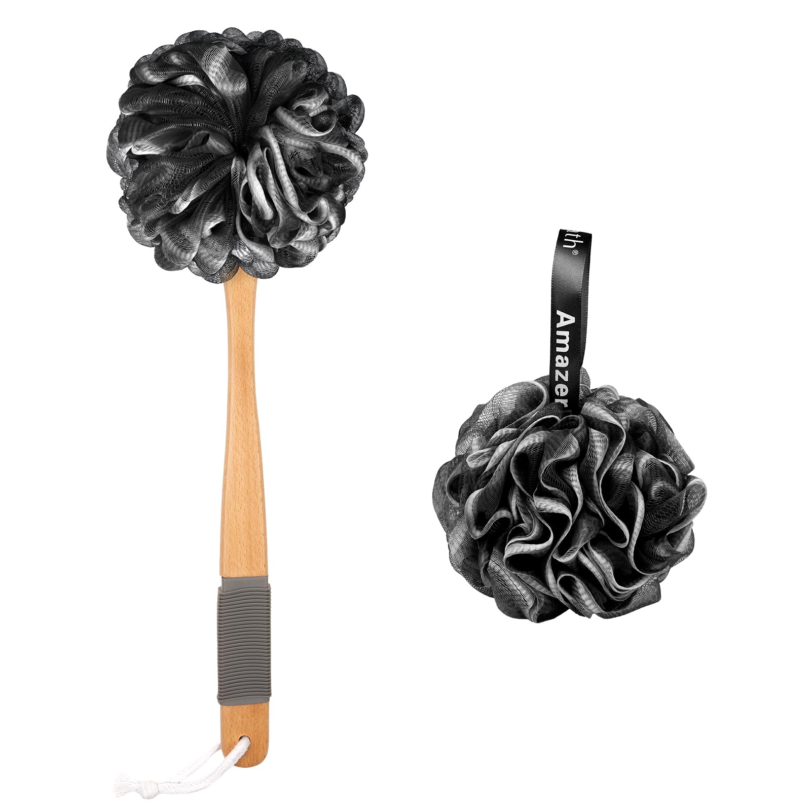 �️WhaleLife Bath Loofah Sponge for Shower - Body Scrubber 4-Pack Black | 10X Suds Save Body Wash Double Knotted Anti Tea — beauty deal on Shopping With Noya