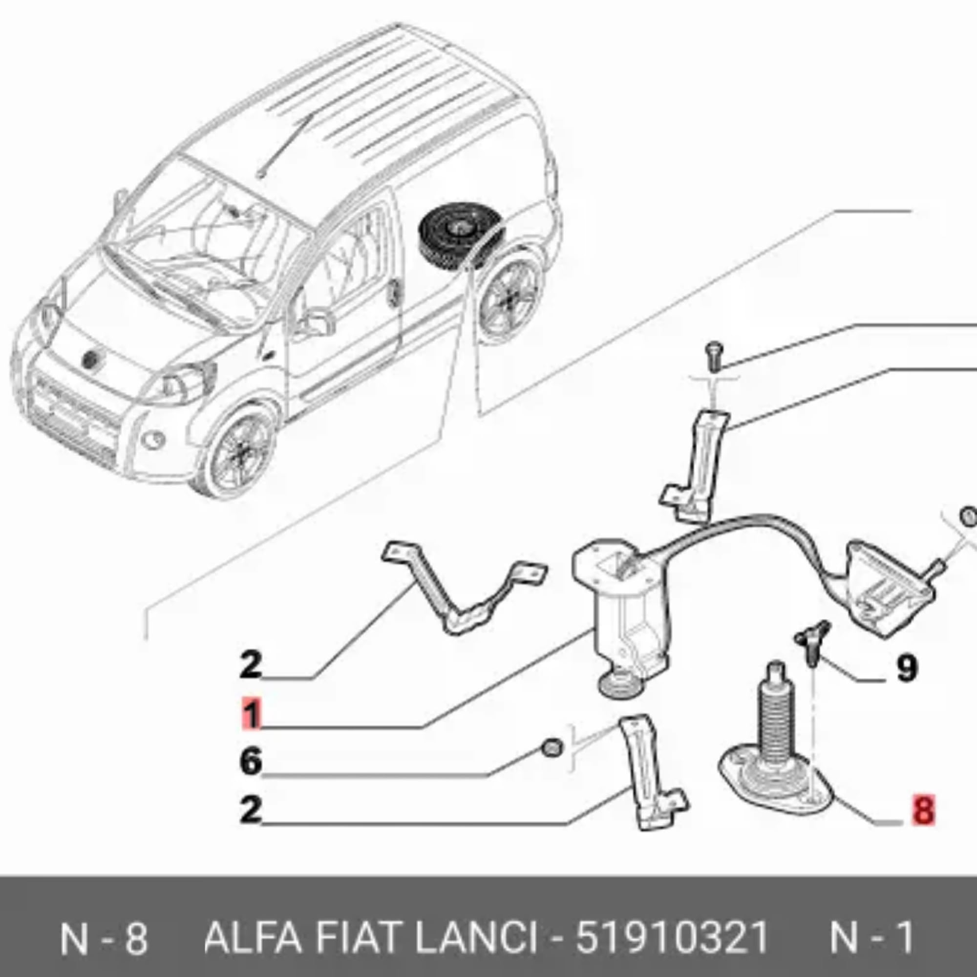 Kit de mecanismo de soporte de rueda de repuesto de 2 piezas para Bipper 2008-2021 Nemo 2008-2021 Qubo 2008-2021 Fiorino 2007-2021 51910321 51952366