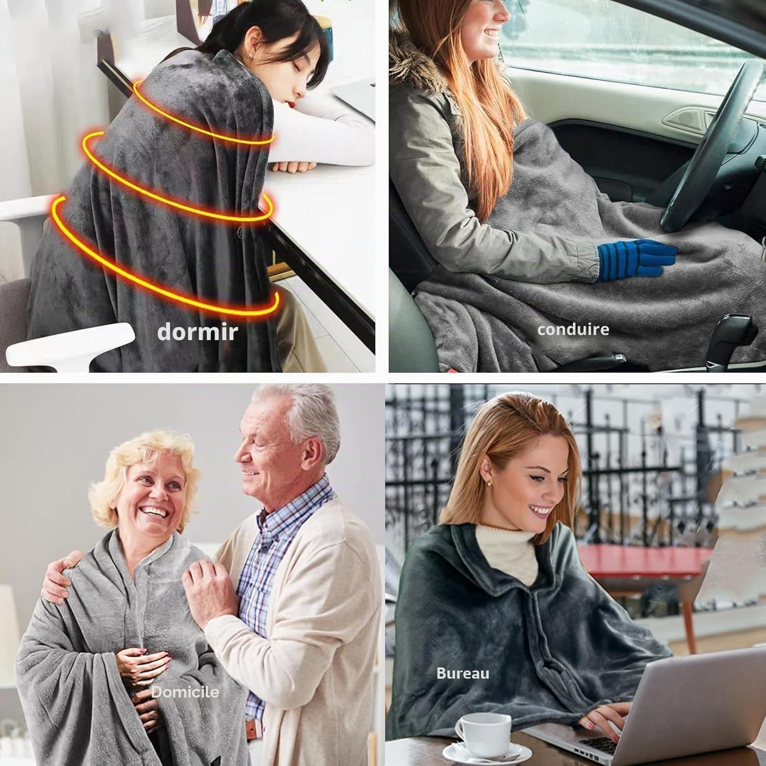 Couverture chauffante sans fil avec batterie 180 x 90 cm, couverture chauffante électrique avec batterie et 3 niveaux de chauffage, couverture chauffante en flanelle lavable, double face
