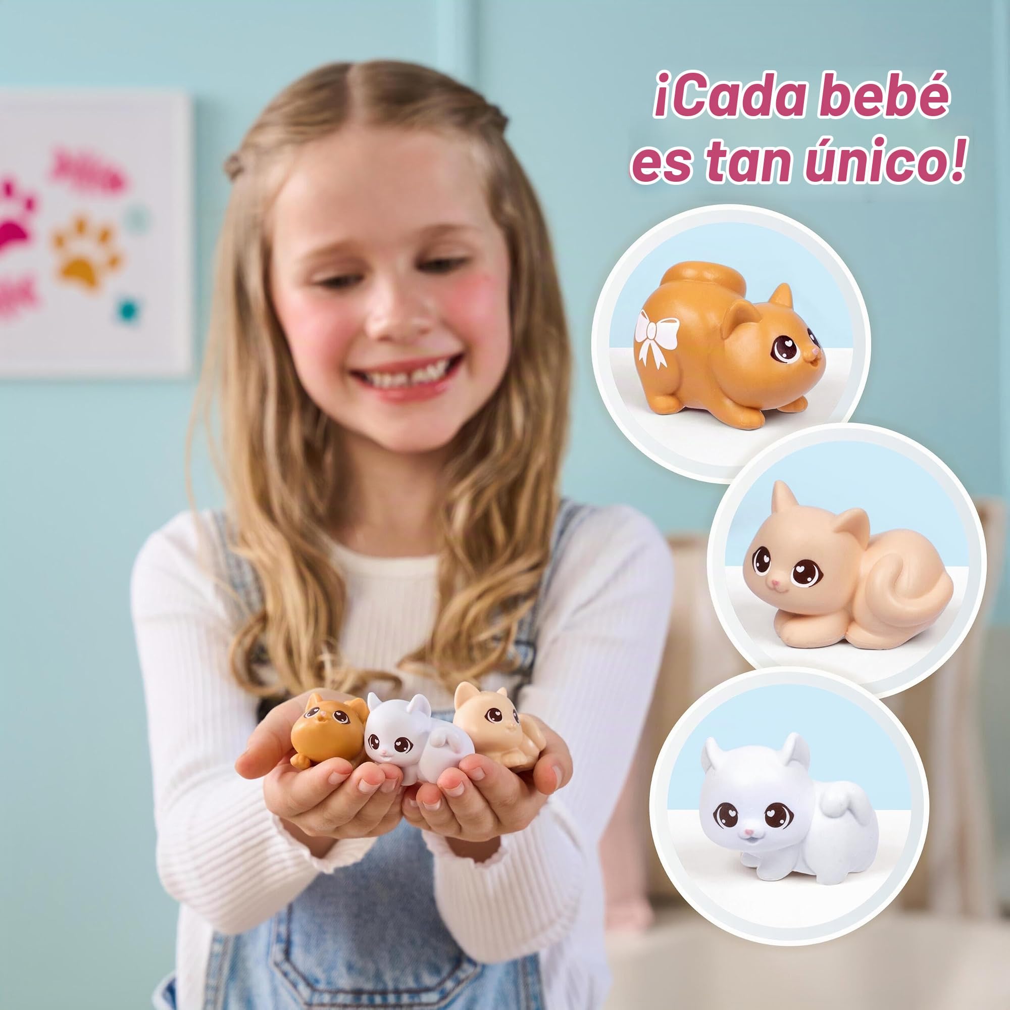 Little Live Pets Mama Surprise Kittens - Mamá interactiva con +15 Sonidos y reacciones - Mamá Tiene 3 bebés Sorpresa - Reacciona al Tacto - Come Pescado - Cesta de Transporte - A Partir de 4 años | Cesta portátil, accesorio de peces, 3 gatitos bebés y más