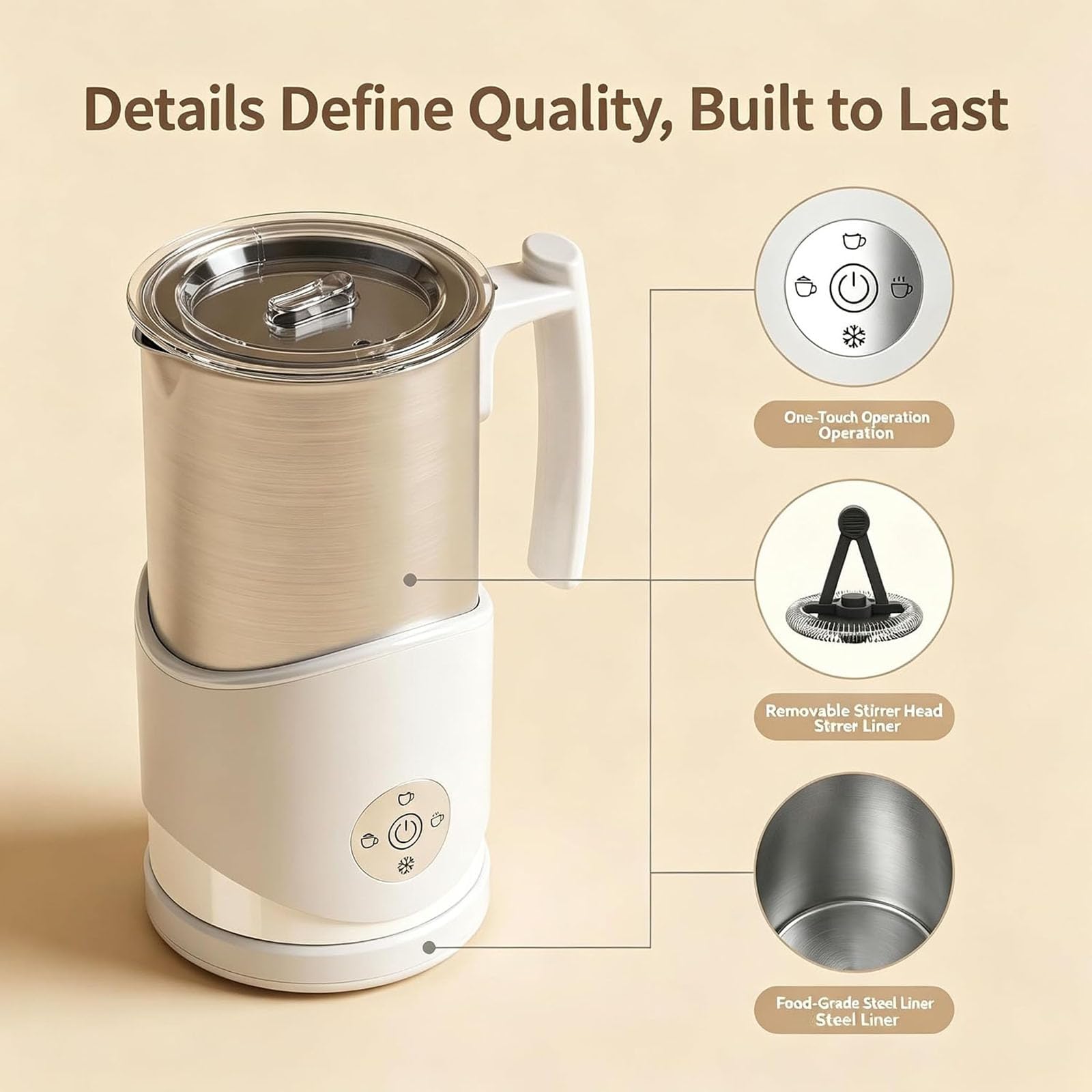 Montalatte elettrico da 350 ml, schiuma calda e fredda