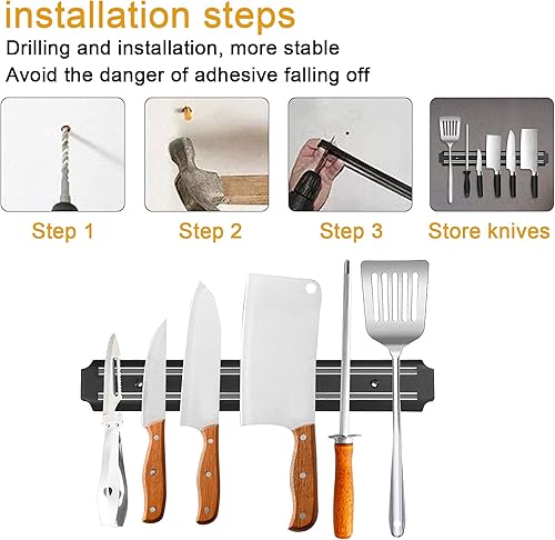 Miniatura 6 de Soporte magnético para cuchillos, tira magnética de cuchillos de 15 pulgadas para pared, potente estante magnético para cuchillos, cuelga de forma