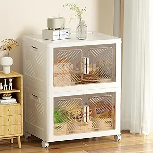 Storage Bins with Lid 76QT, Stackable Storage Containers with Wheels and Magnetic Doors, Plastic Clothes Closet Organizers and Storage Box for Pantry, Home and Office(2 Pack)