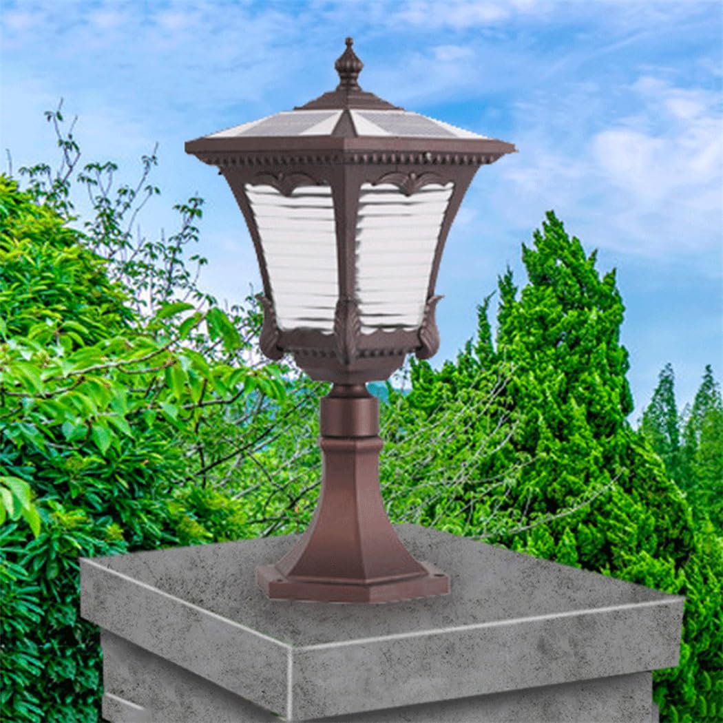 Solarne lampy słupkowe, wodoodporne, bezprzewodowe, zasilane energią słoneczną, zewnętrzne lampy słupkowe, antyczna lampa filarowa z podstawą montażową na molo, lampa solarna ze szklanym