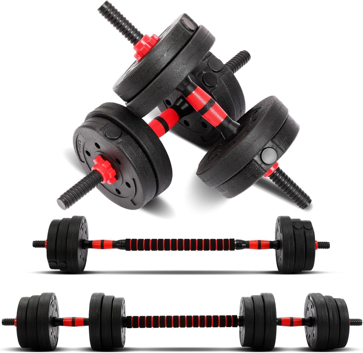 KingSaid Juego de Mancuernas Ajustables 30kg con Barra para Gimnasio en Casa