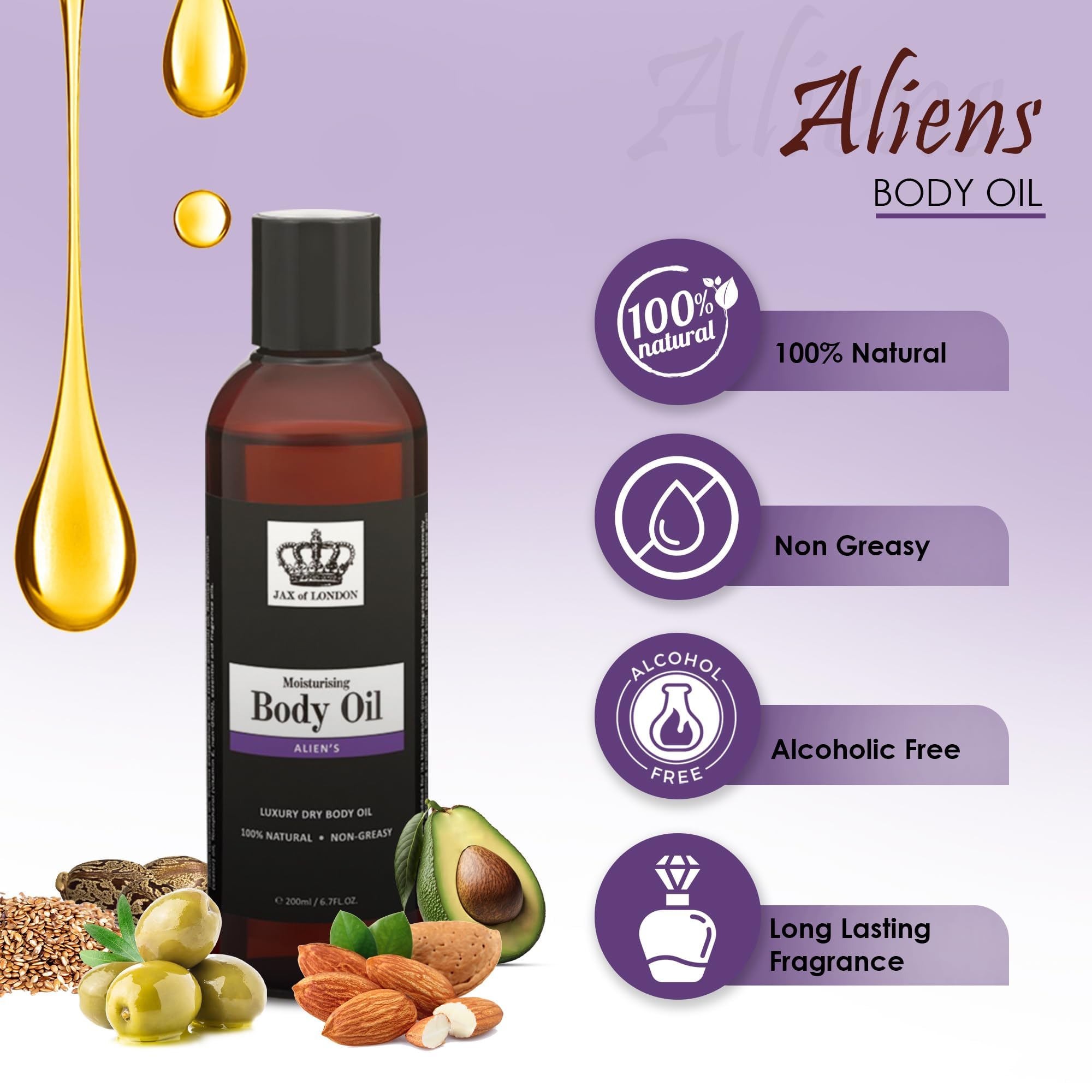 Jax of London 400ml Aliens Body Oil for Women 2 x 200ml, Inspired Fragrance, Hair, Shower, Moisturising, Massage - Image 2