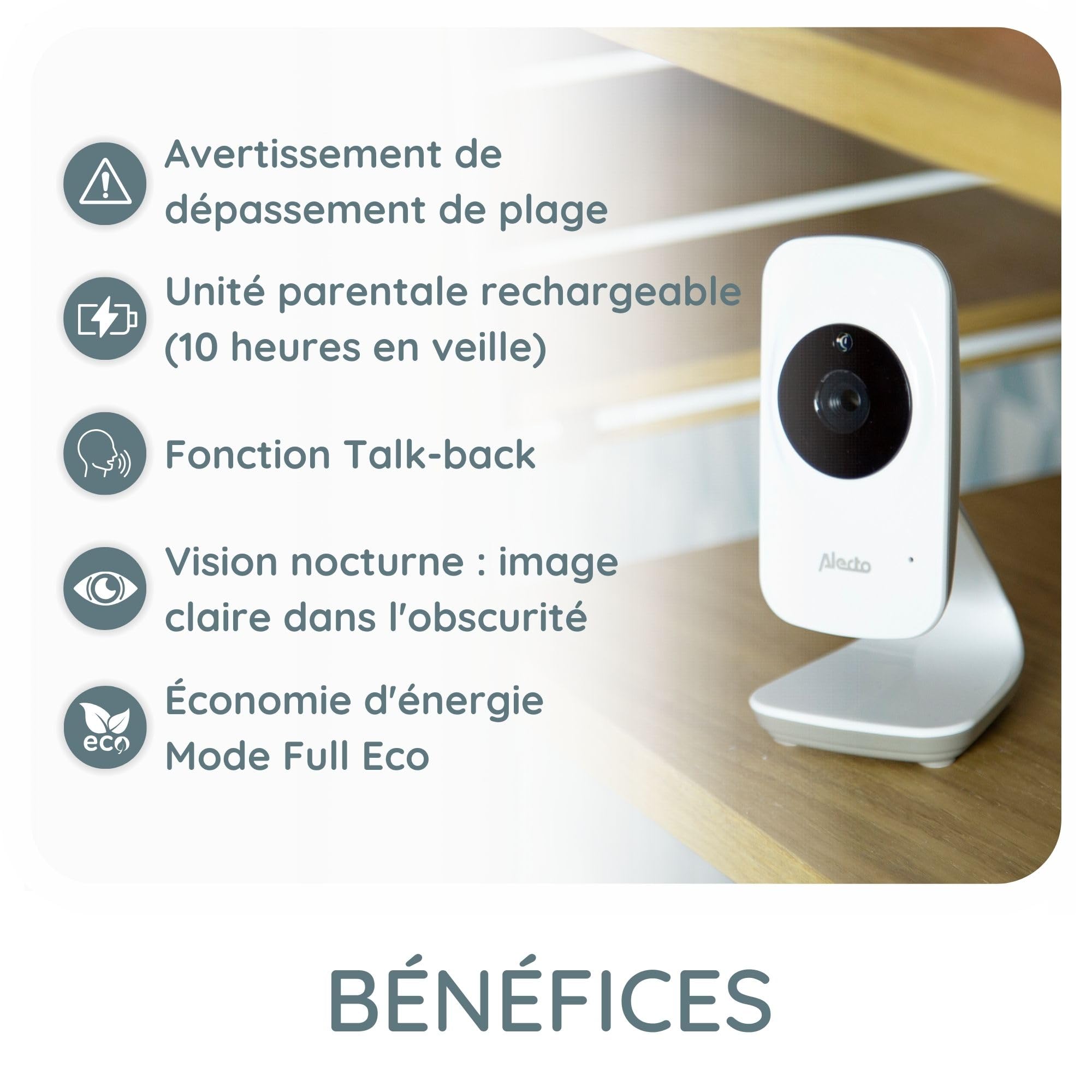 Alecto DVM-71 Babyphone Camera, Camera Bebe, Camera Bebe Surveillance - Visiophone Bebe Longue Portée Moniteur Bébé avec Caméra Vidéo Orientable - Extensible avec DVM-71C - Fonction VOX - Blanc