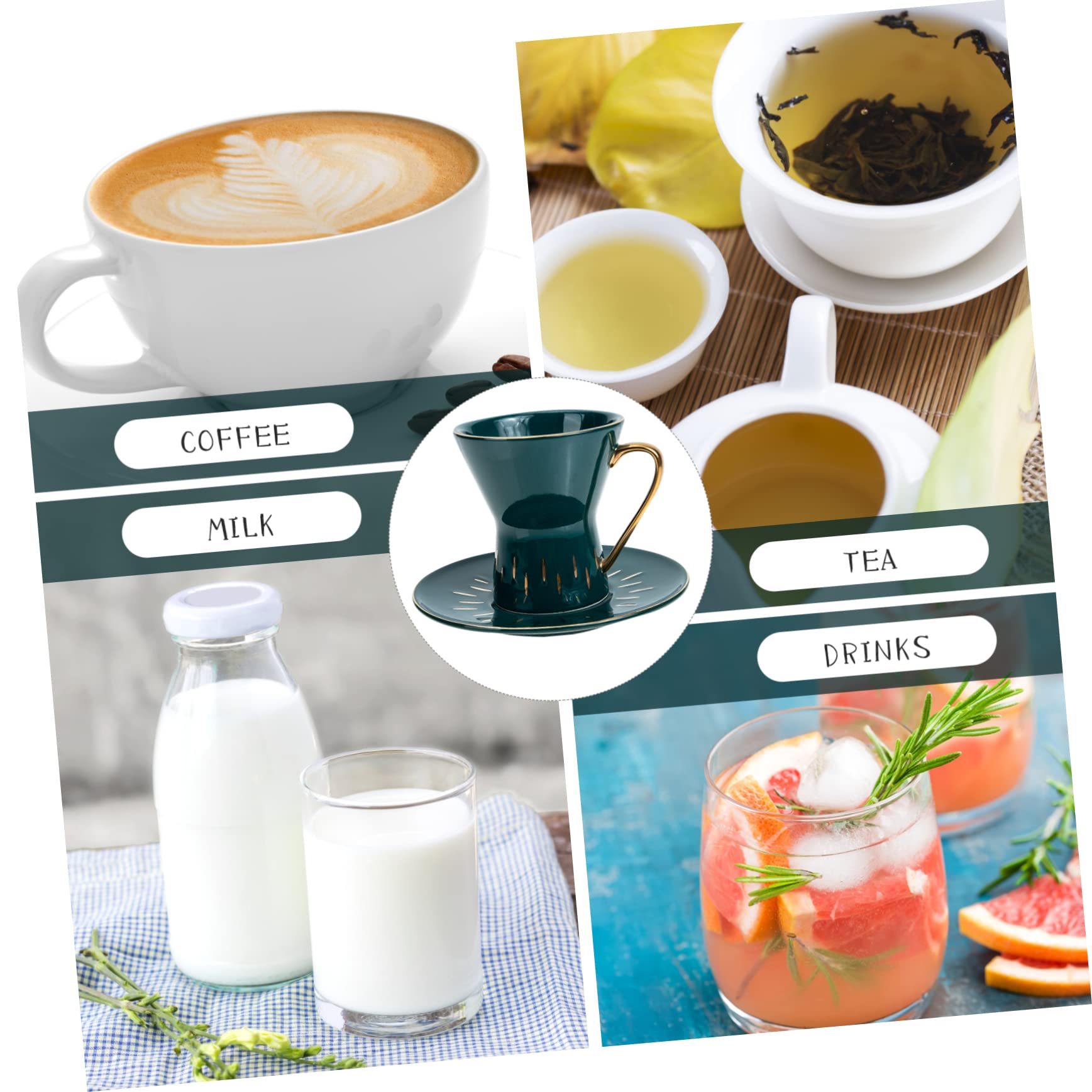 3 Sets Pour over Kaffeetasse Espresso-Tasse Keramik-Kaffeetasse und Untertasse, Kaffeetasse mit weißer Untertasse mit Goldrand, Espressotassen und Untertassen, Bürokeramik, gut aussehende
