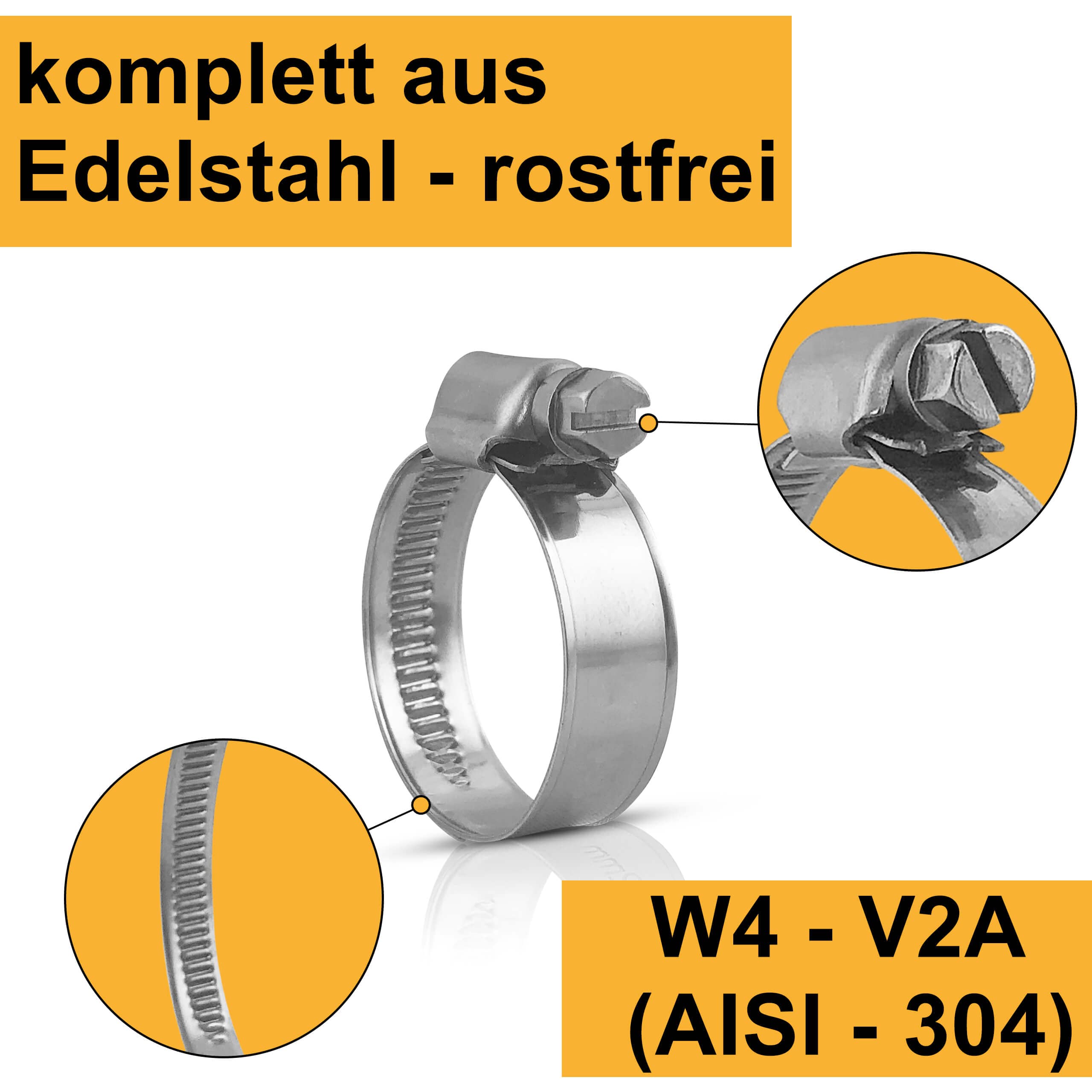 Schlauchschellen Edelstahl 10-16 MM | 9 MM Band | [Extra Stark] 100 Stk in Qualität W4 – Für Garten, Waschmaschine, Pool, KFZ - Schlauchklemmen, Schlauchschellen Set, Schellen, Klemmschelle