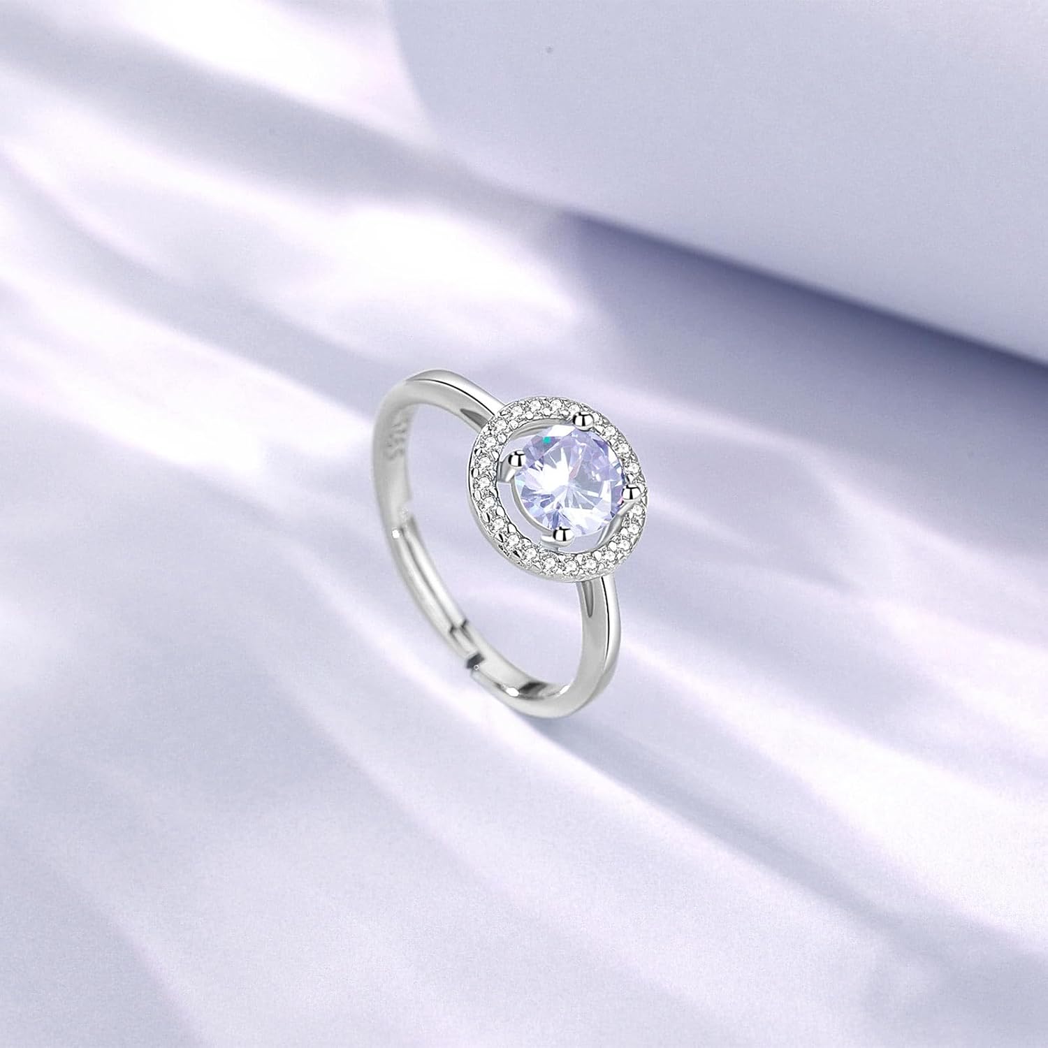 INFUSEU June Birthstone Rings for Women Thin Sterling Silver 925 Purple Birth Stone Promise Jewelry Cubic Zirconia Adjustable 7 6 8 Small Gifts for Birthday Valentines Mothers Day - Image 3