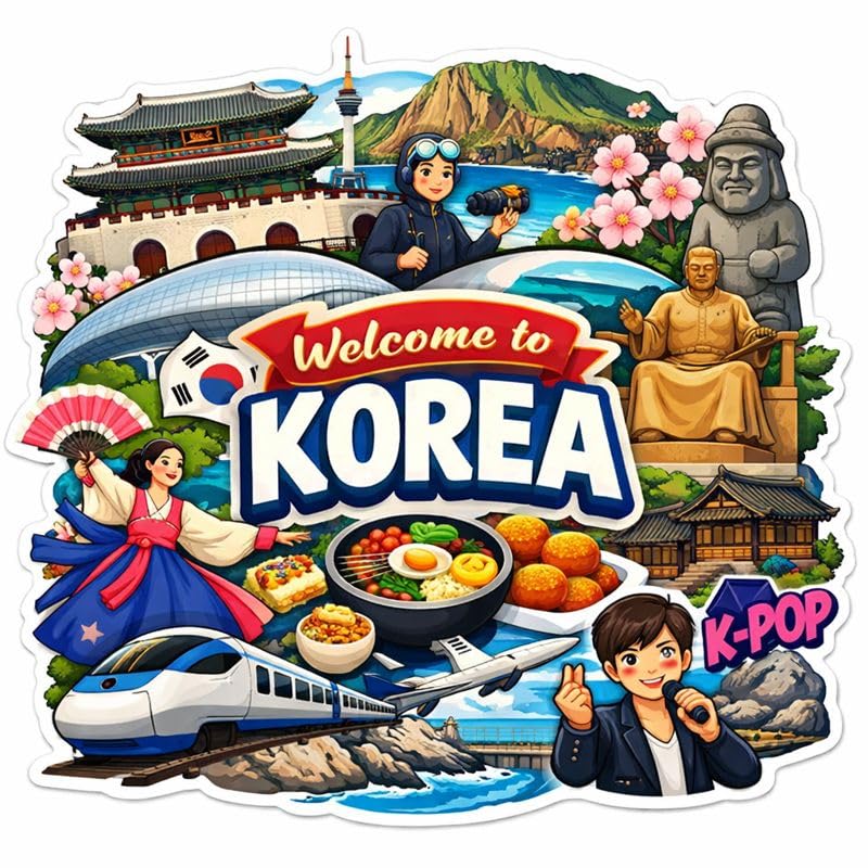 Image of Korea Fridge Magnet - Premium Engineered Wood Souvenir, Laser-Cut Decorative Magnet for Home, Office & Travel Gifts | 3x3 Inch Decorative Magnet | Pack of 1(Korea)