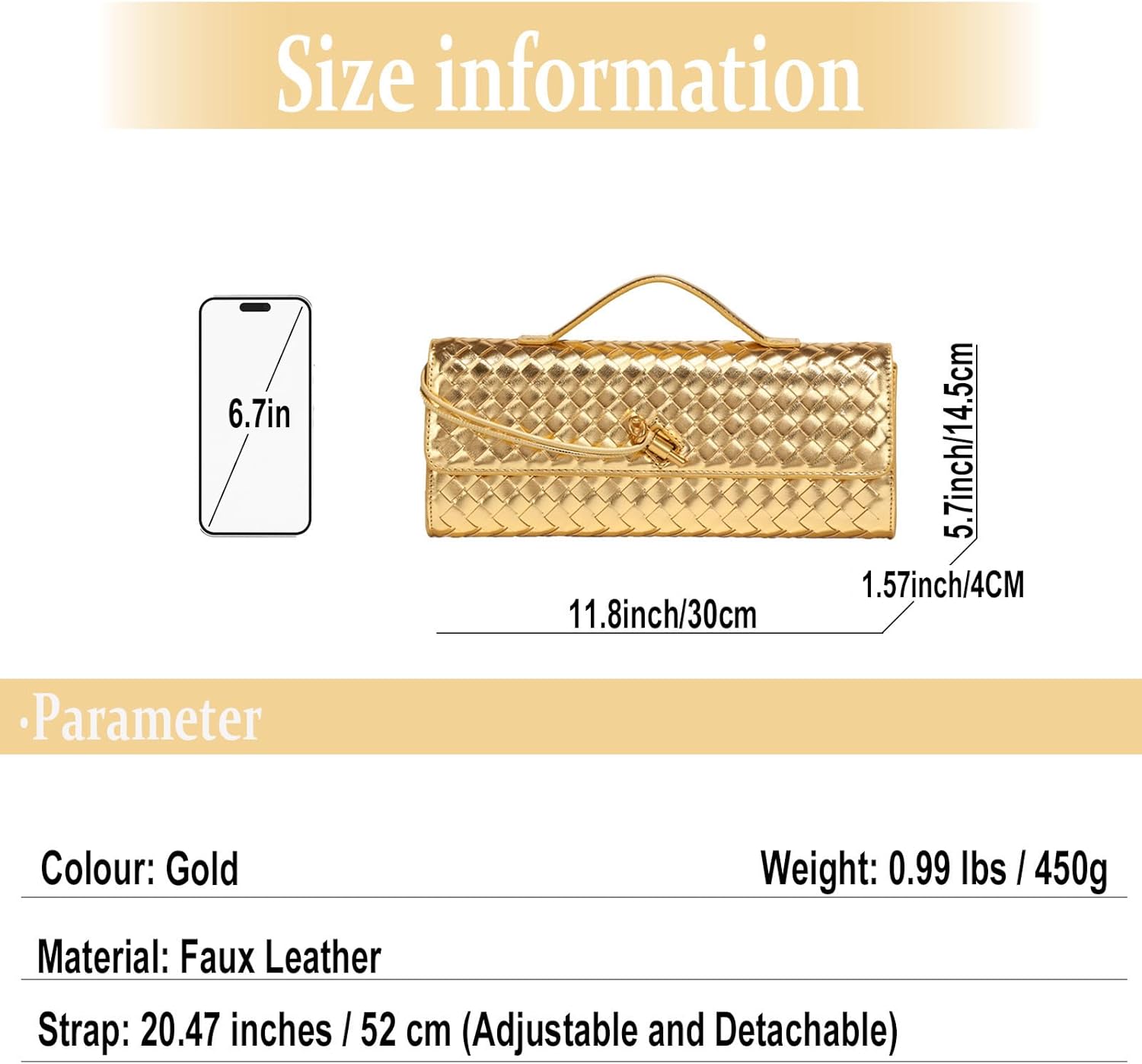 Evening Woven Handbag for Women PU Leather Clutch Purses Removable Strap Shoulder Bag Fashion Crossbody Tote Bag - Image 5