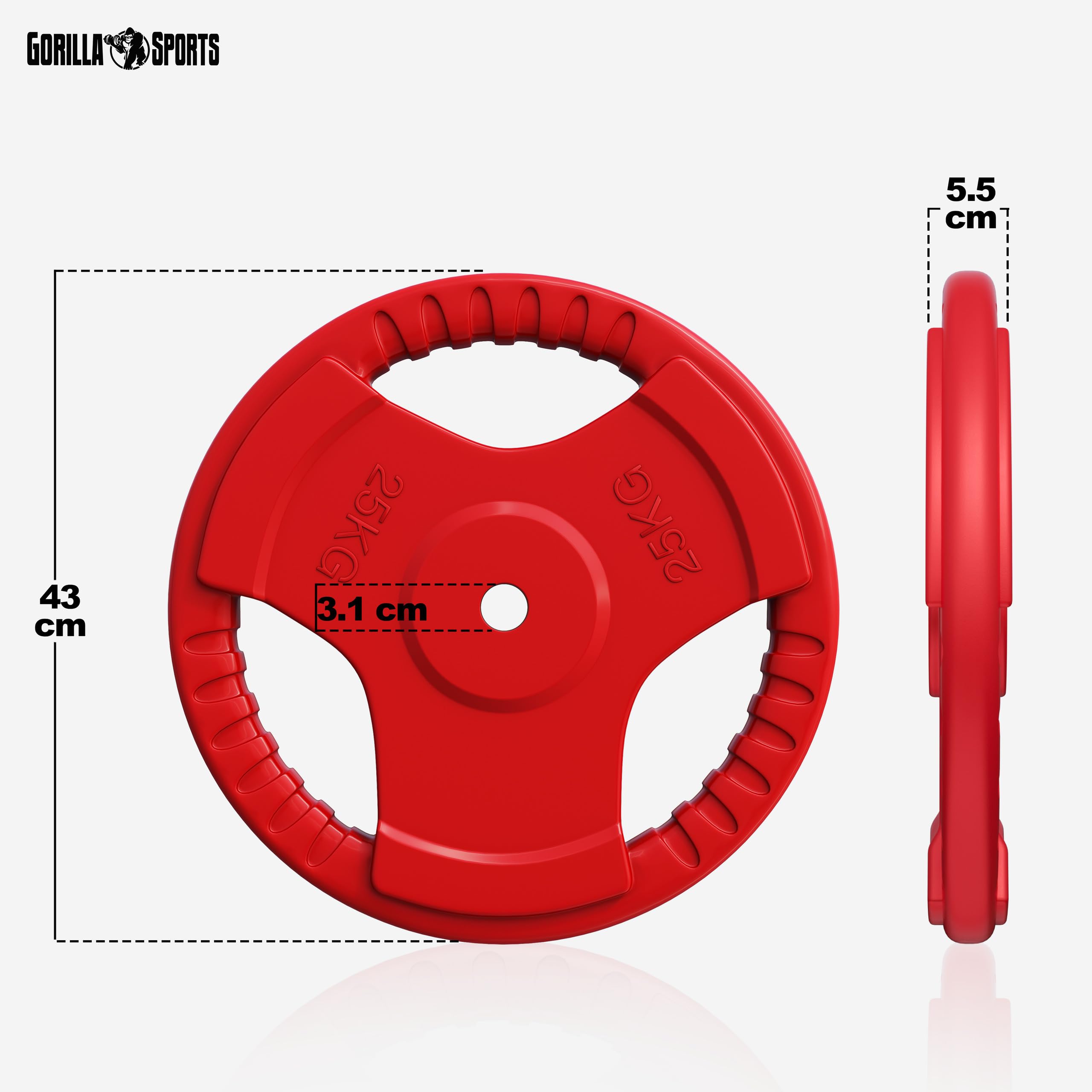 GORILLA SPORTS 25kg Weight Plate with 31mm Handle in Red, Cast