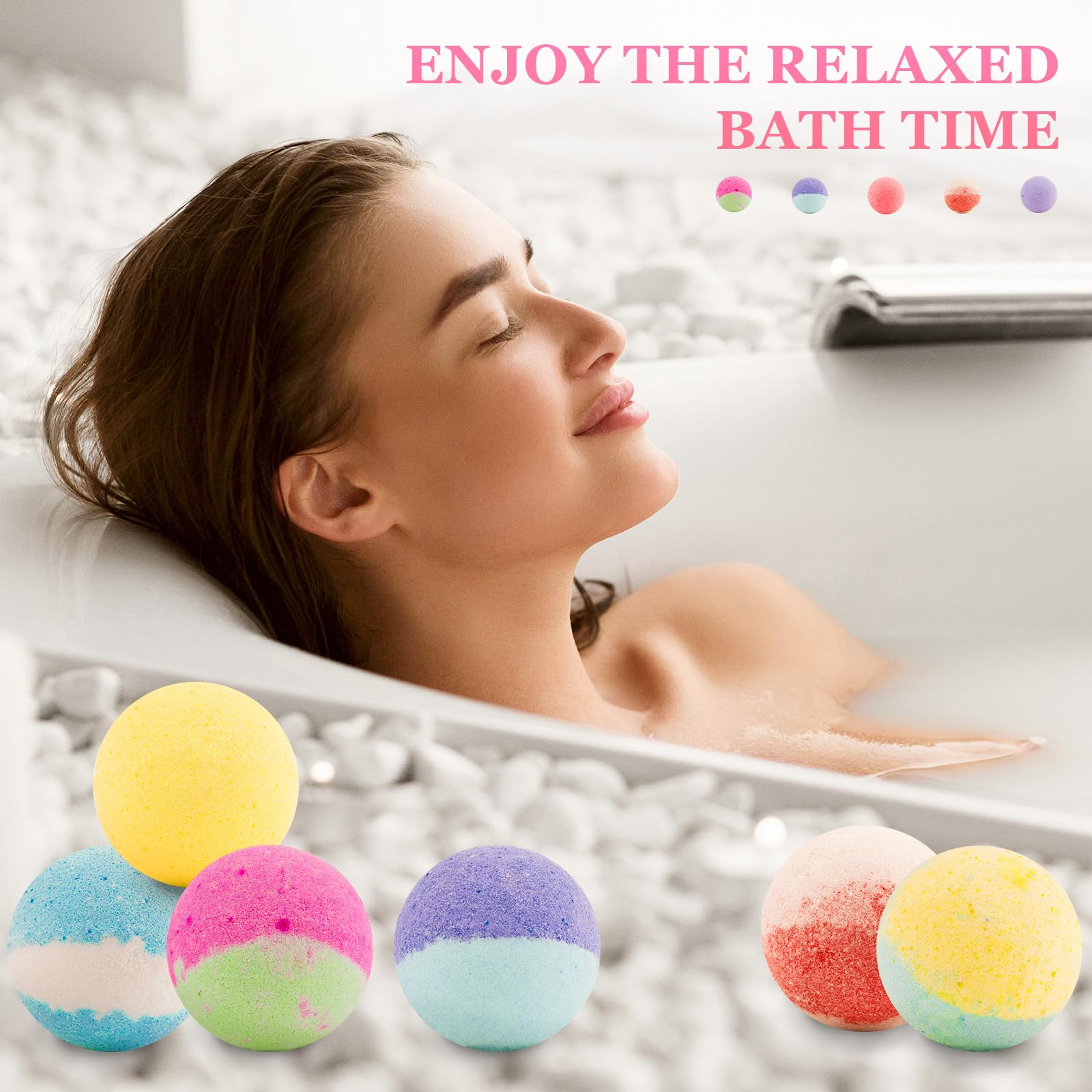 Organic Bath Bombs Set, 50 PCS with 10 Scents, Essential Oils & Shea Butter